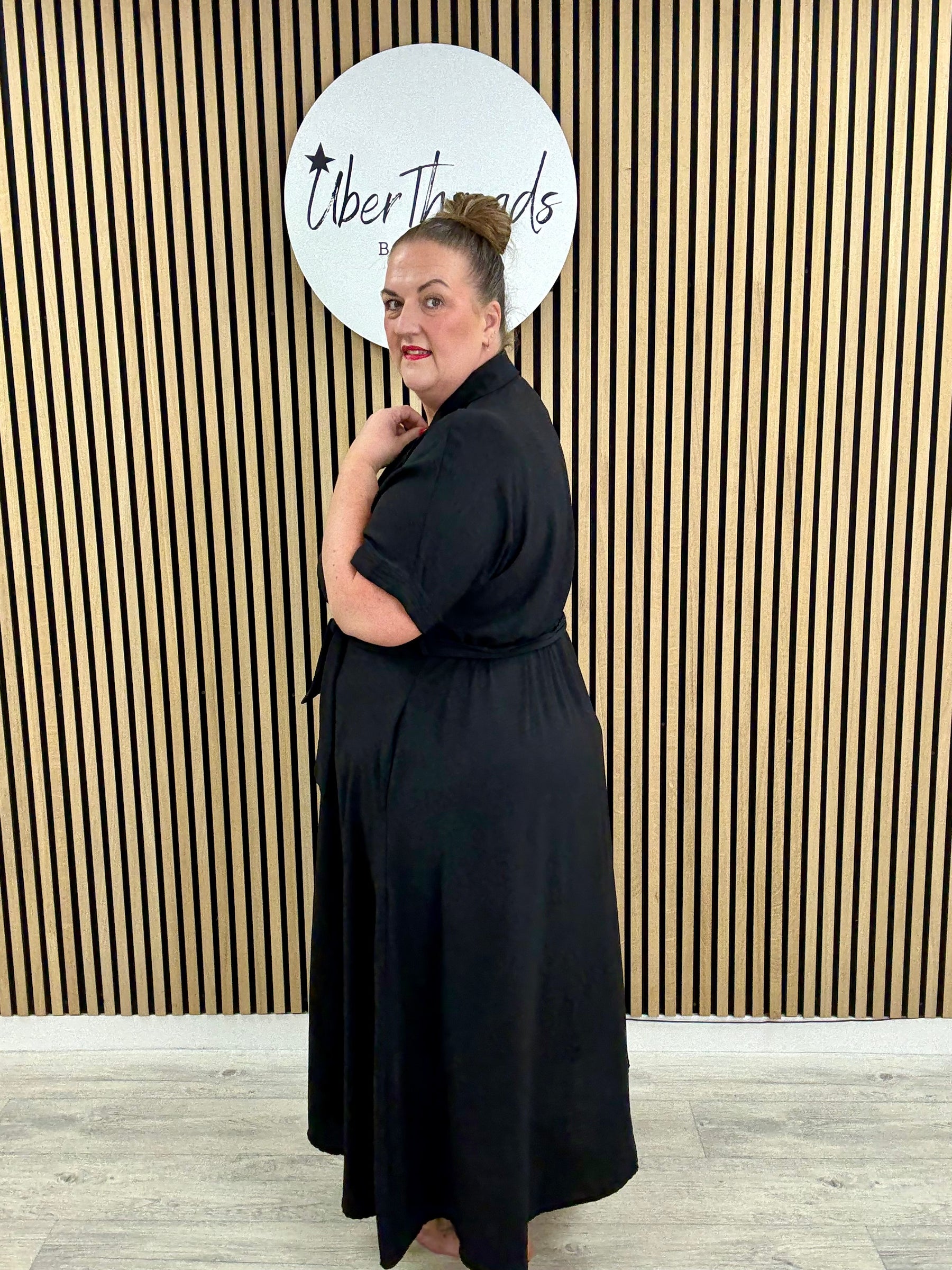 Chunky Button Belted Shirt Dress - Black