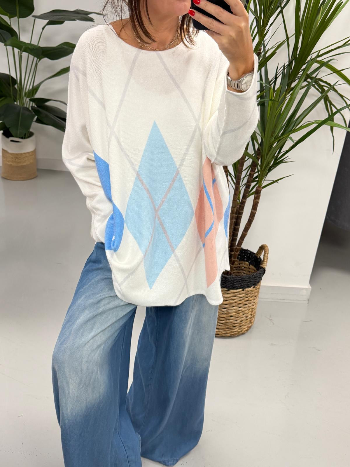 The Argyle Soft Knit - Salmon/Blue (Special Buy - No Blue Light)