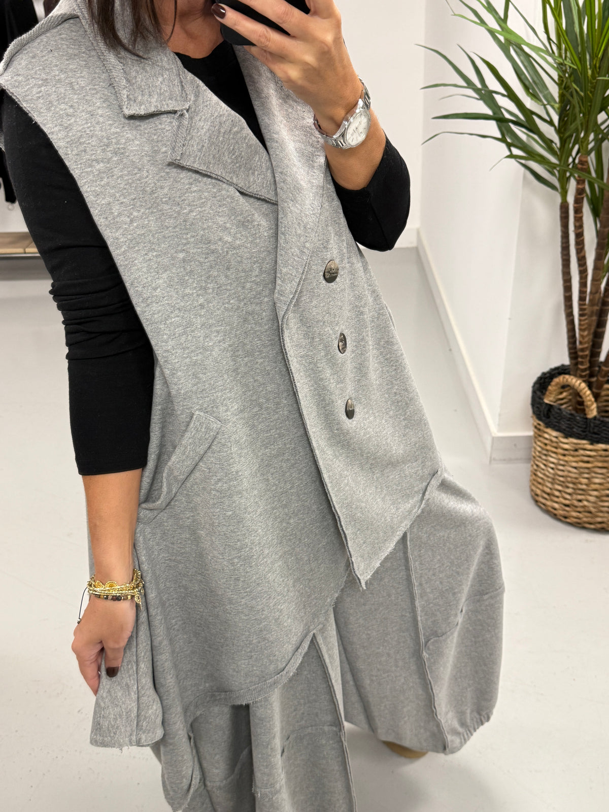 The Deluxe Weekend Collection Deluxe Asymmetric Wasitcoat - Marl Grey