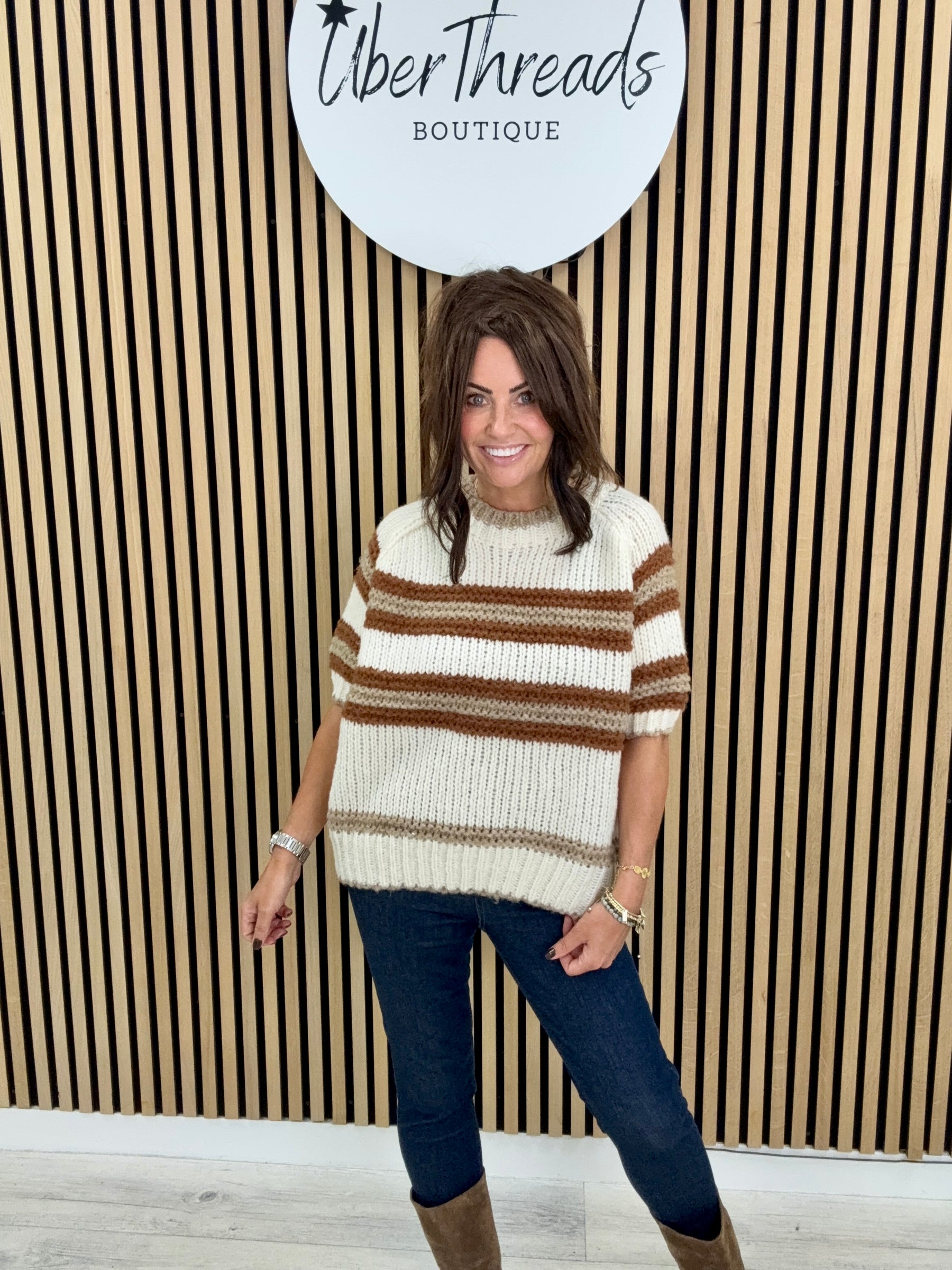The Cinnamon Stripe Crop Sleeve Knit