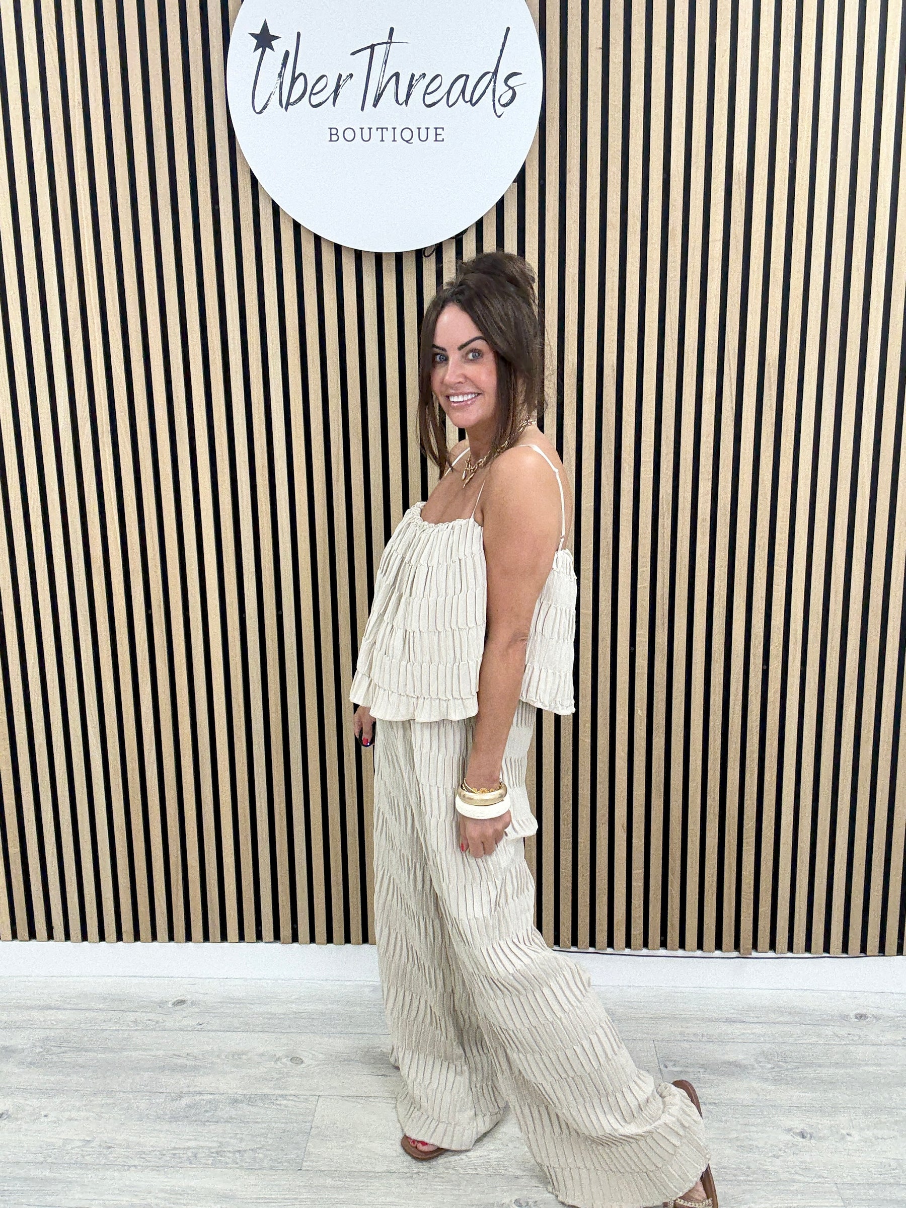 The Ocean Breeze Wide Leg Jumpsuit - Stone