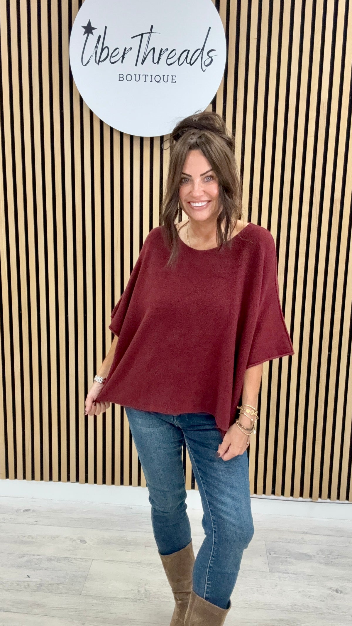 Gracie Crop Sleeve Knit - Mulberry