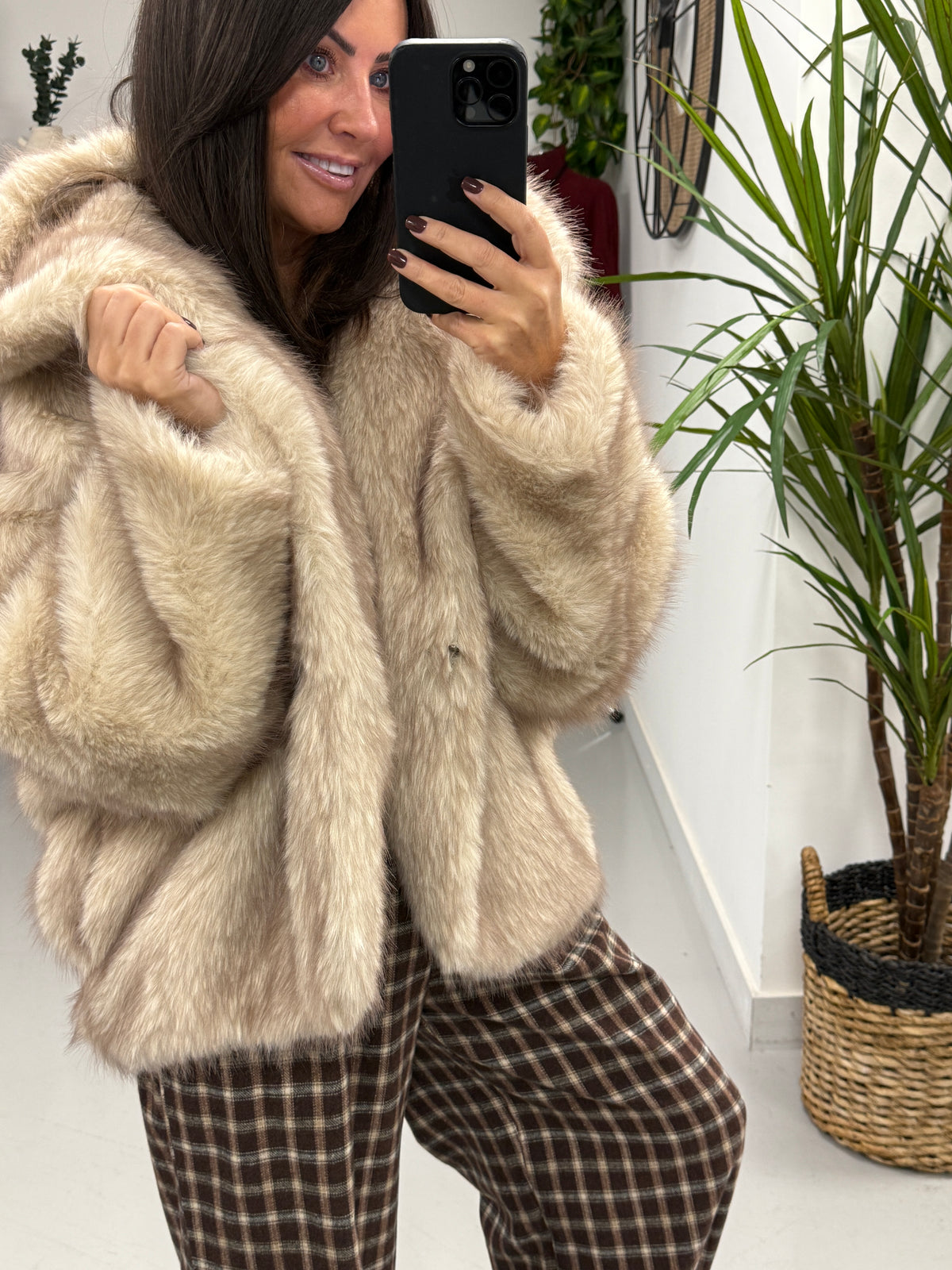 Cream Hooded Faux Fur