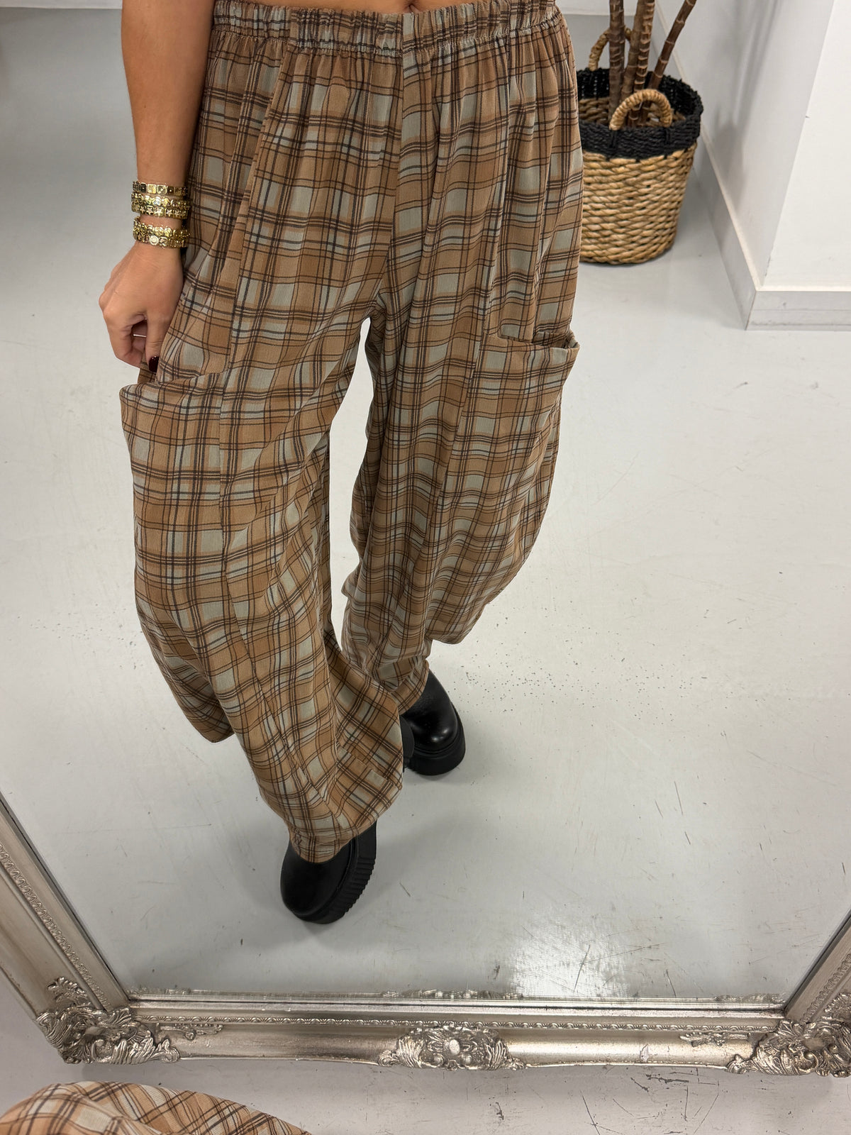 The Herritage Check Barrel Needlecord Joggers - Taupe/Camel (Size 12-18)