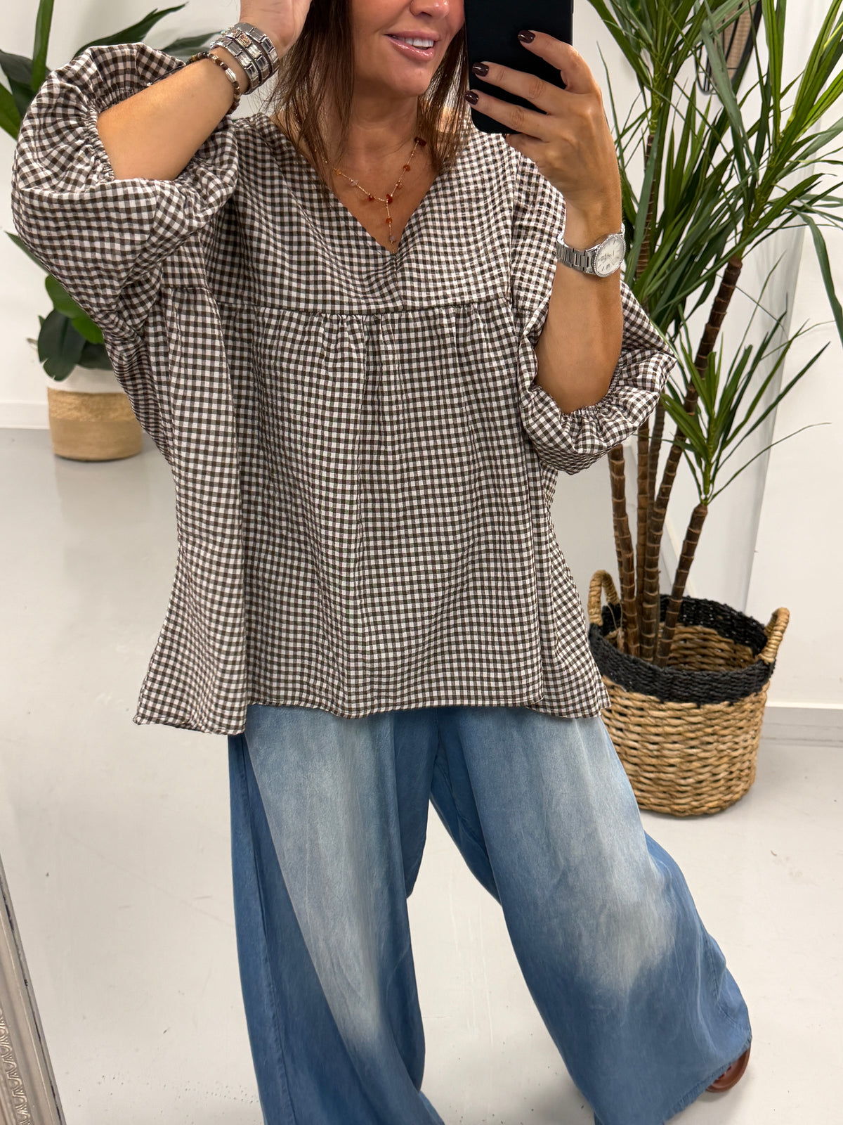 The Vichy Gingham Tunic - Chocolate