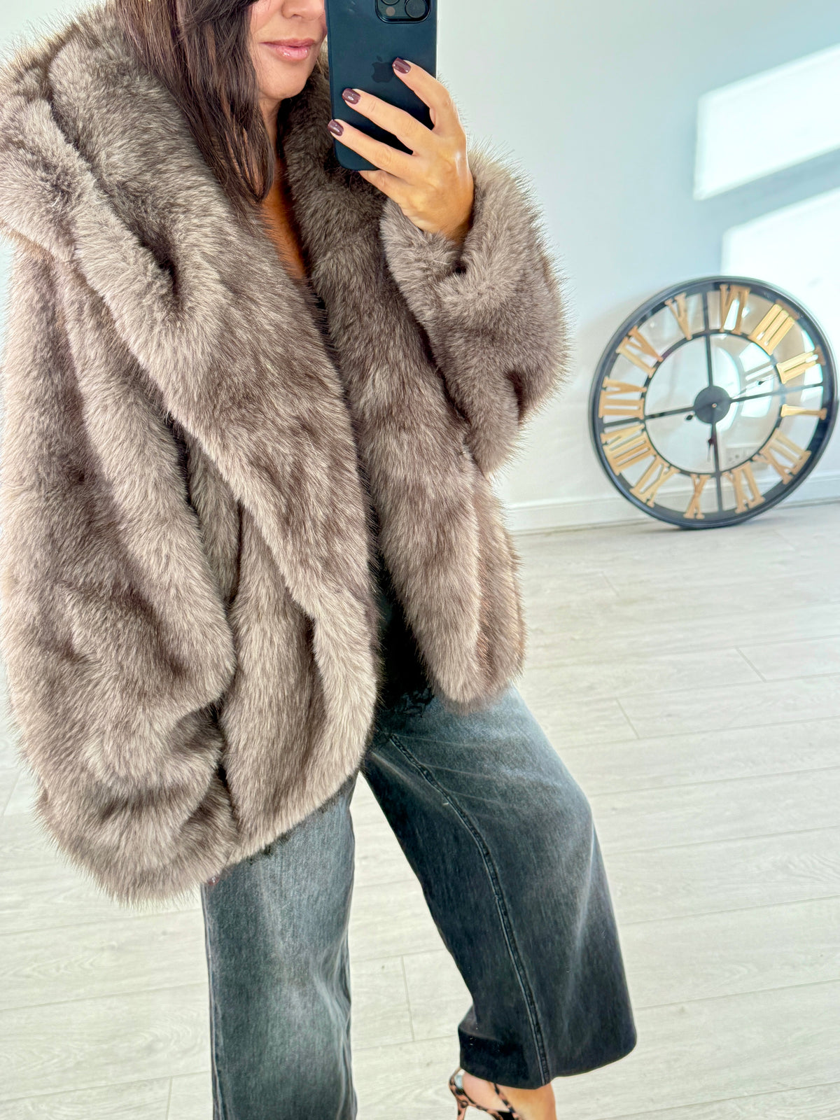 Hooded Faux Fur - Taupe