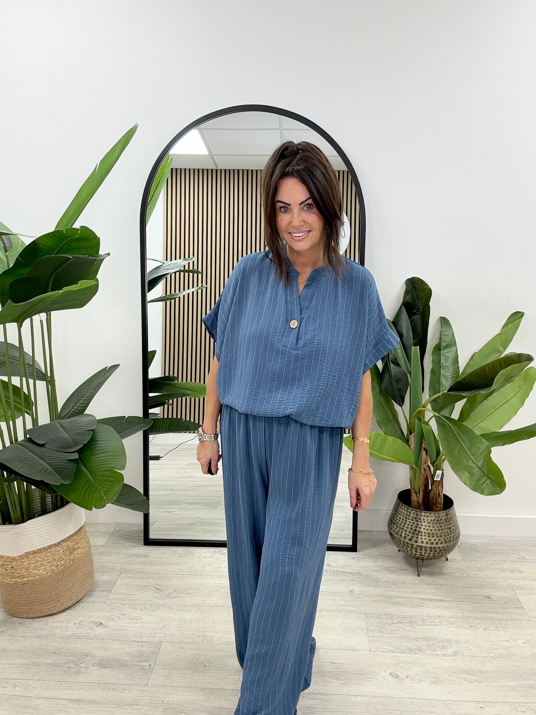 Brinley Button Pinstripe Co-Ord - Denim Blue