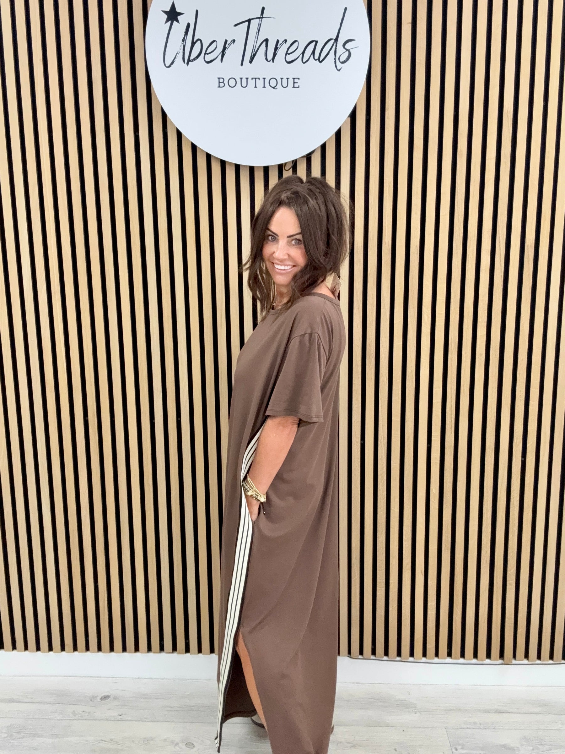 The Autumn Stripe Dress - Chocolate