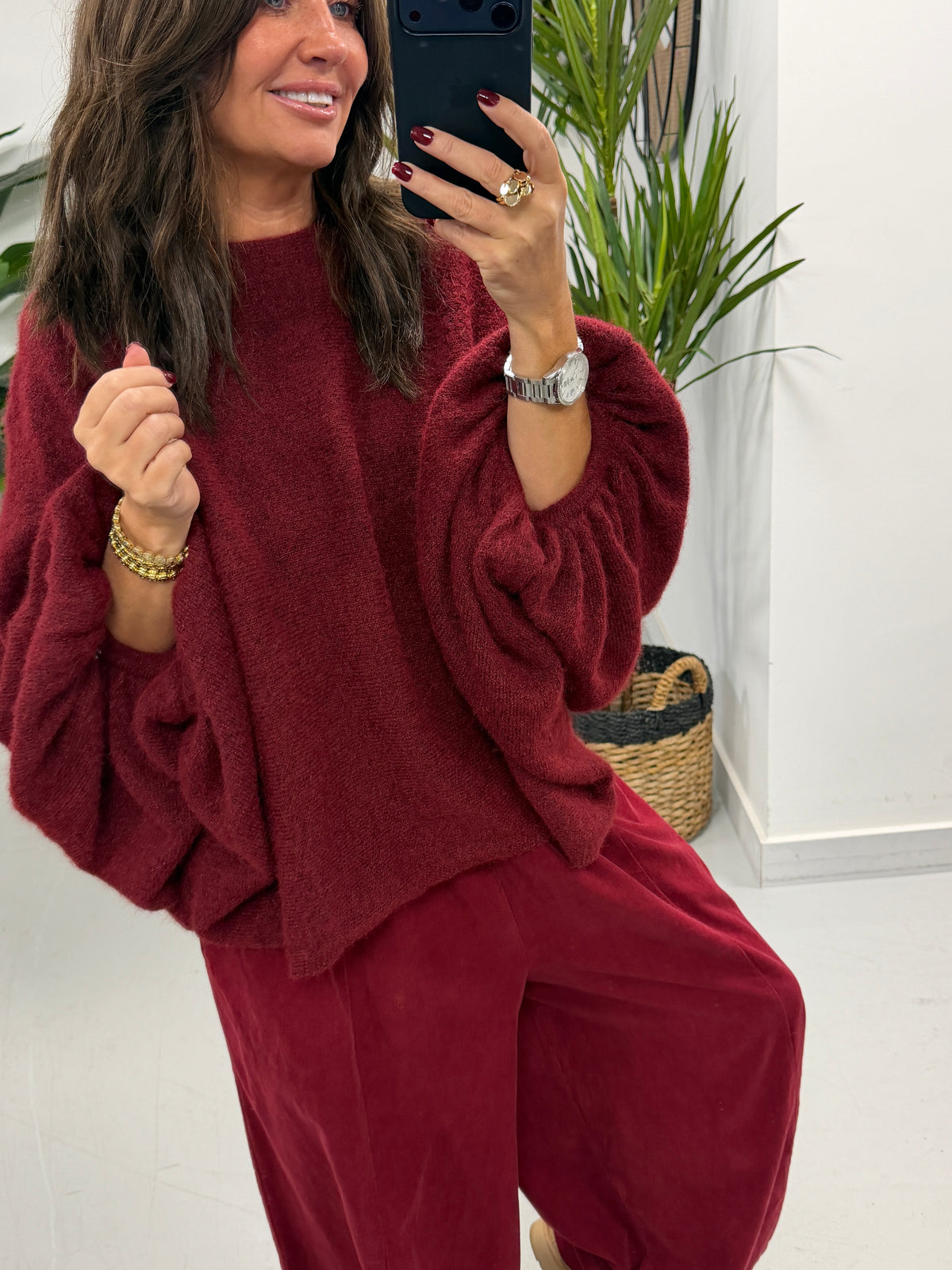 Zeta Otto Chunky Sleeve Knit - Wine (Size 10-18)