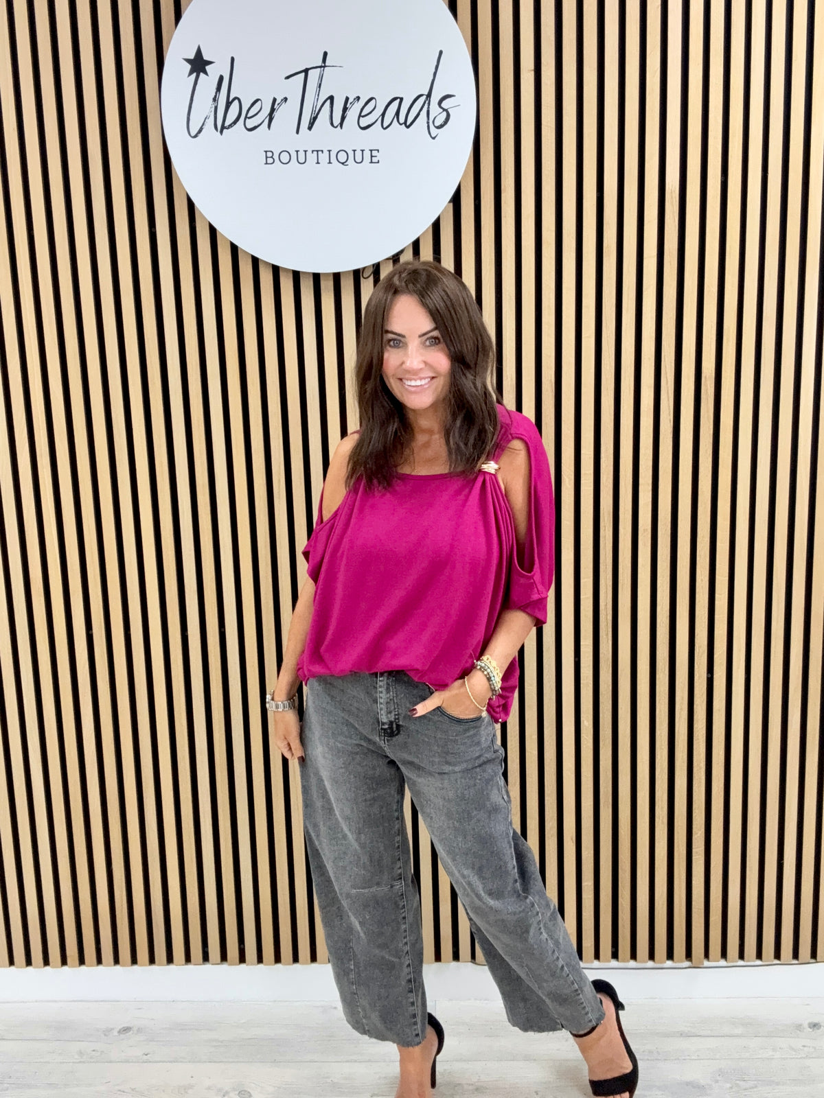 The Calle Cold Shoulder Soft Knit - Magenta