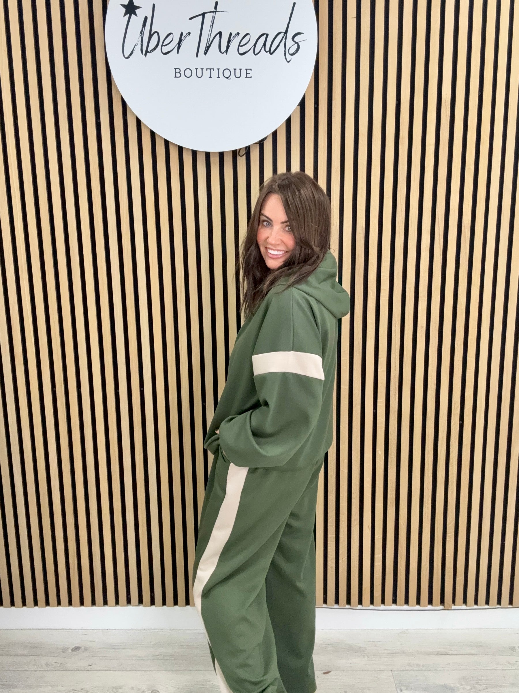 The Stripe Scuba Zip Hooded Tracksuit - Khaki