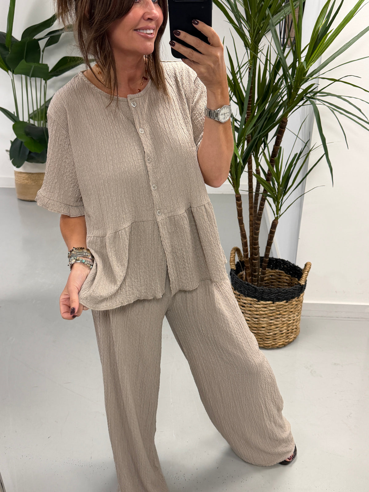 The Hallie Peplum Two Piece - Taupe