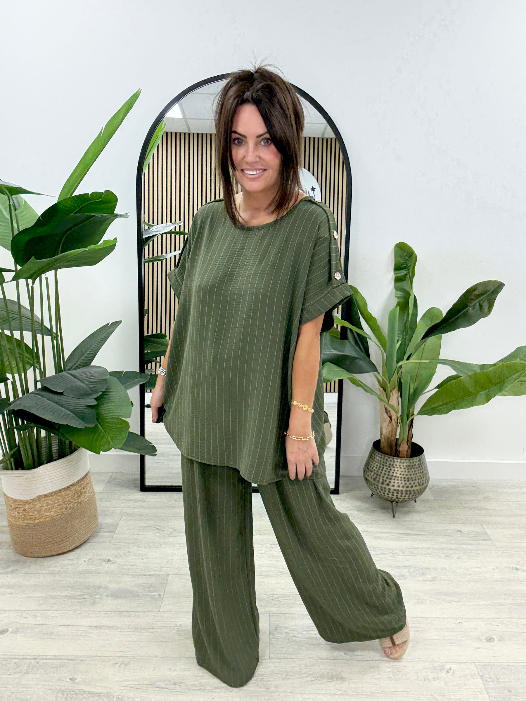 Military Pinstripe Two Piece - Khaki