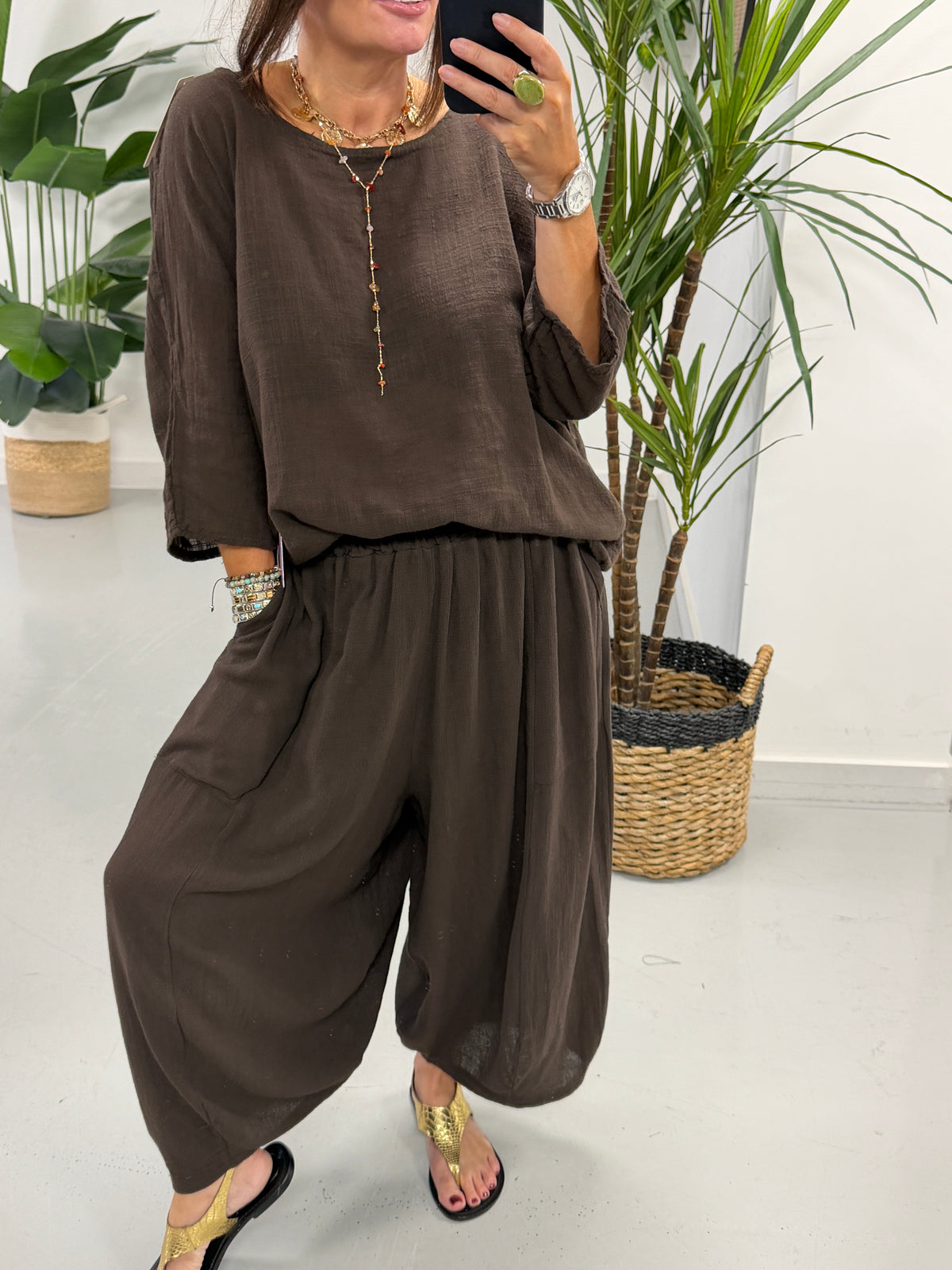 Cropped Sahara Balloon Pants - Chocolate