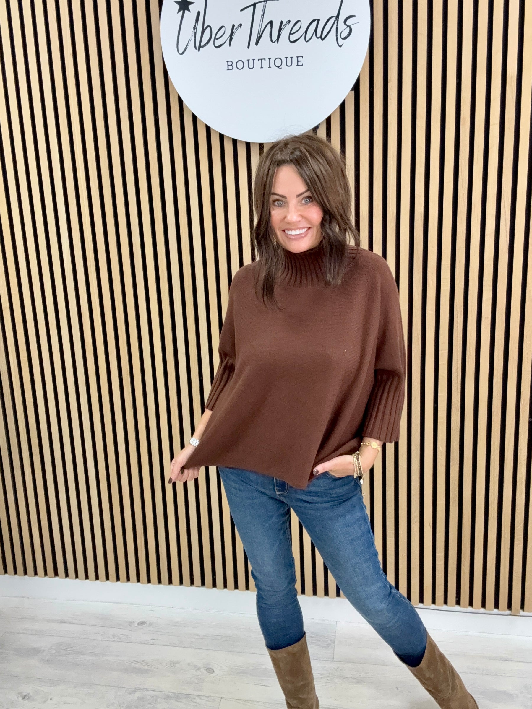 Crop Sleeve Knit - Chocolate