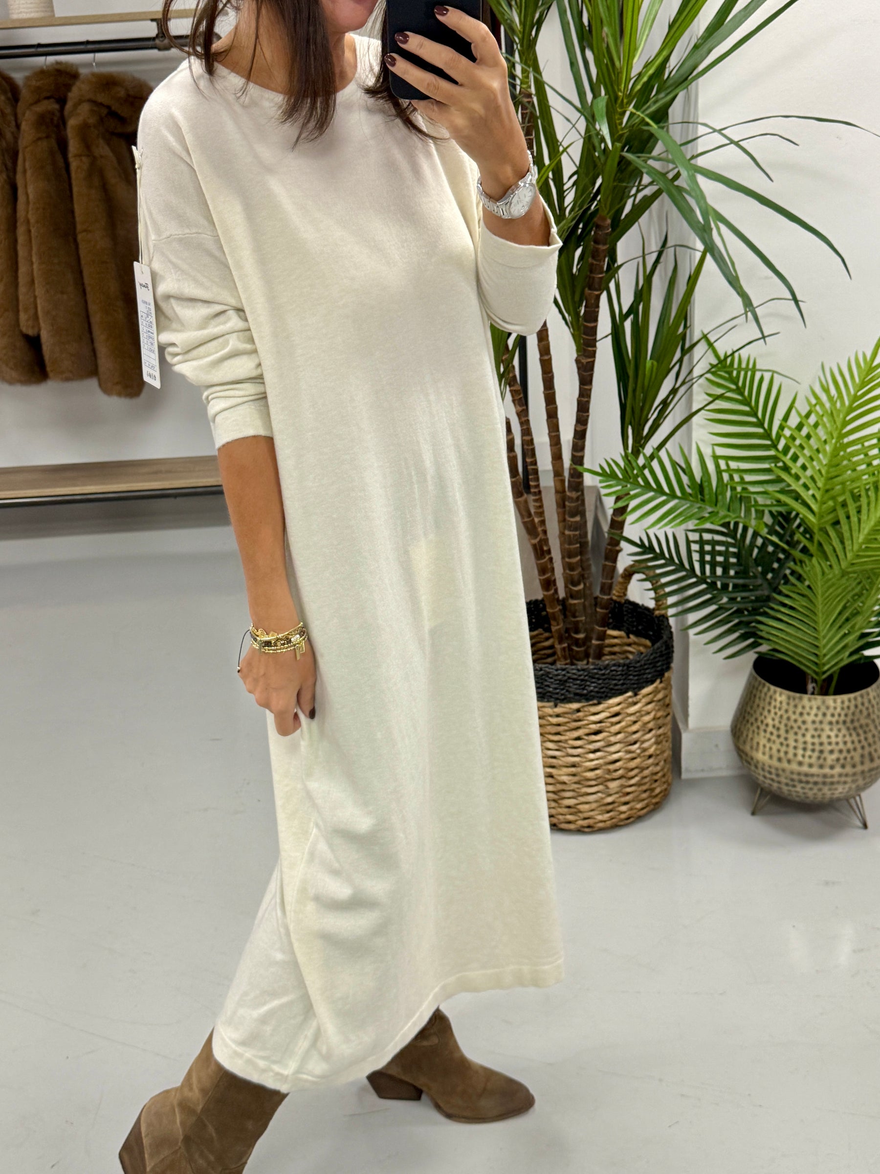 Knitted Button Back Dress - Cream