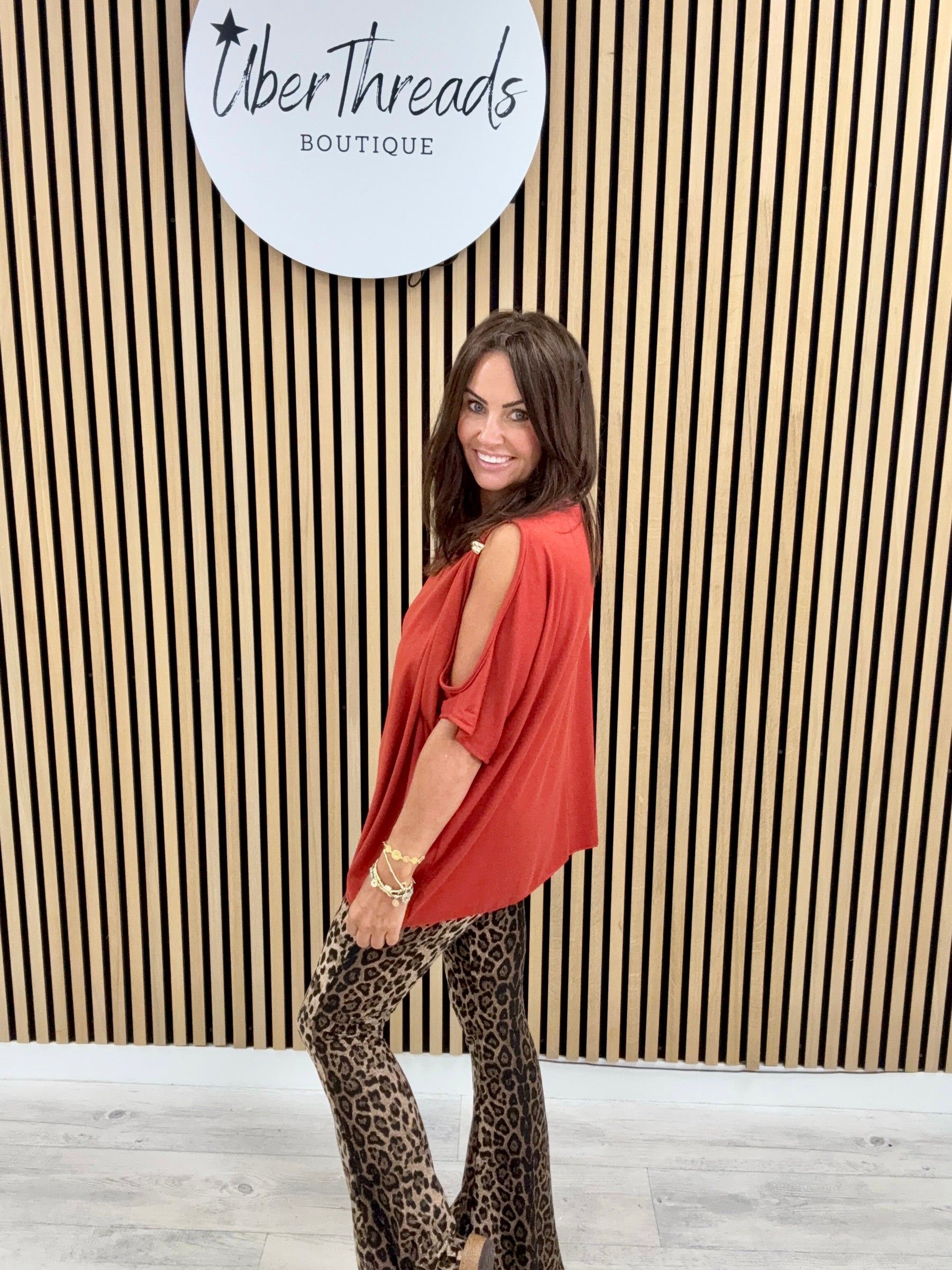 The Calle Cold Shoulder Soft Knit - Rust