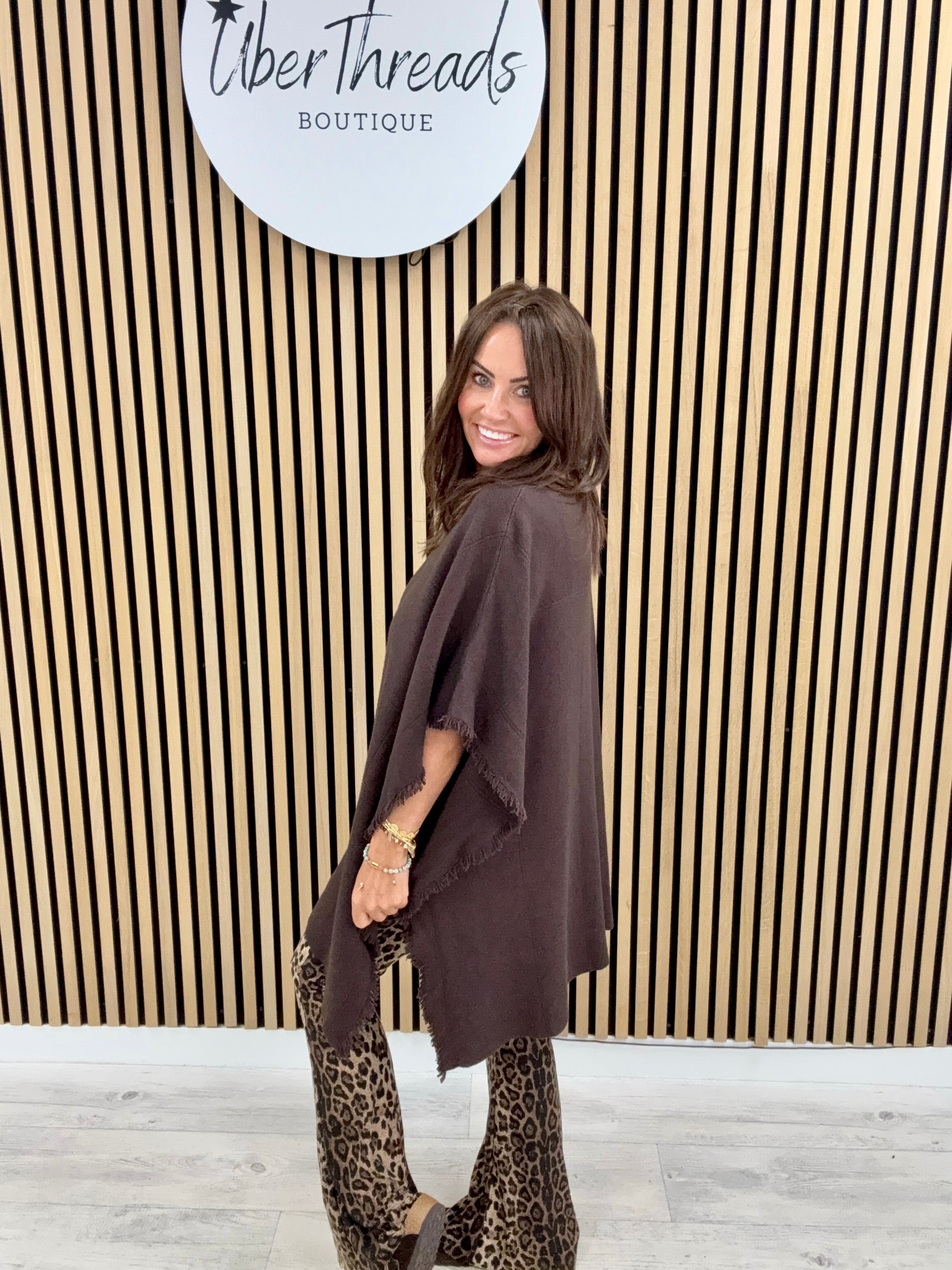 The Frayed Button Poncho - Chocolate