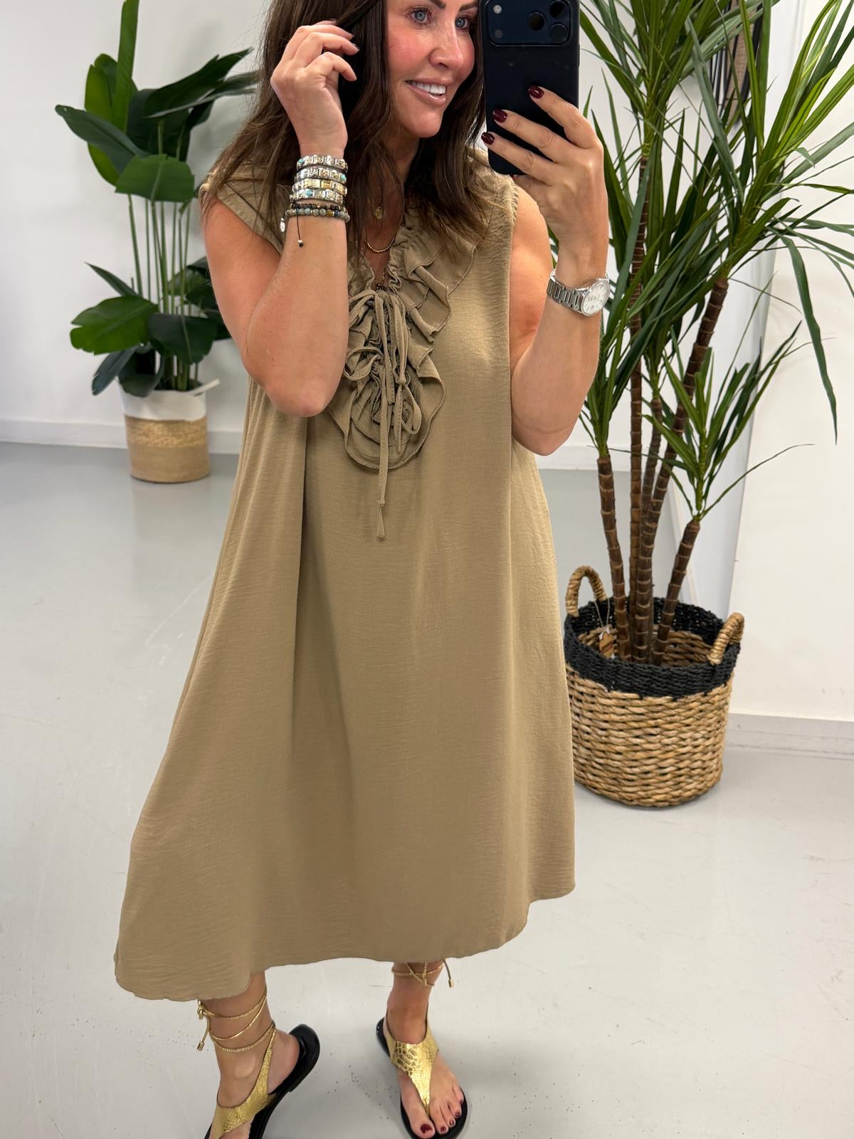 Luna Double Ruffle Dress - Camel
