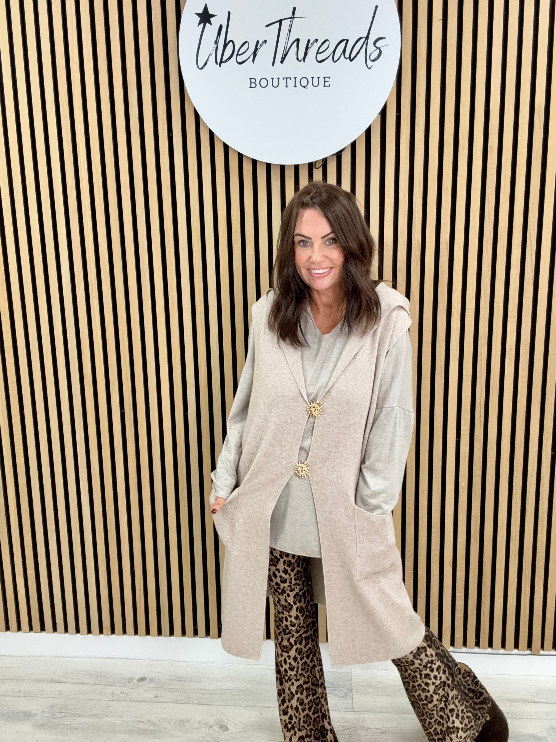 Knitted Hooded Waistcoat - Oatmeal