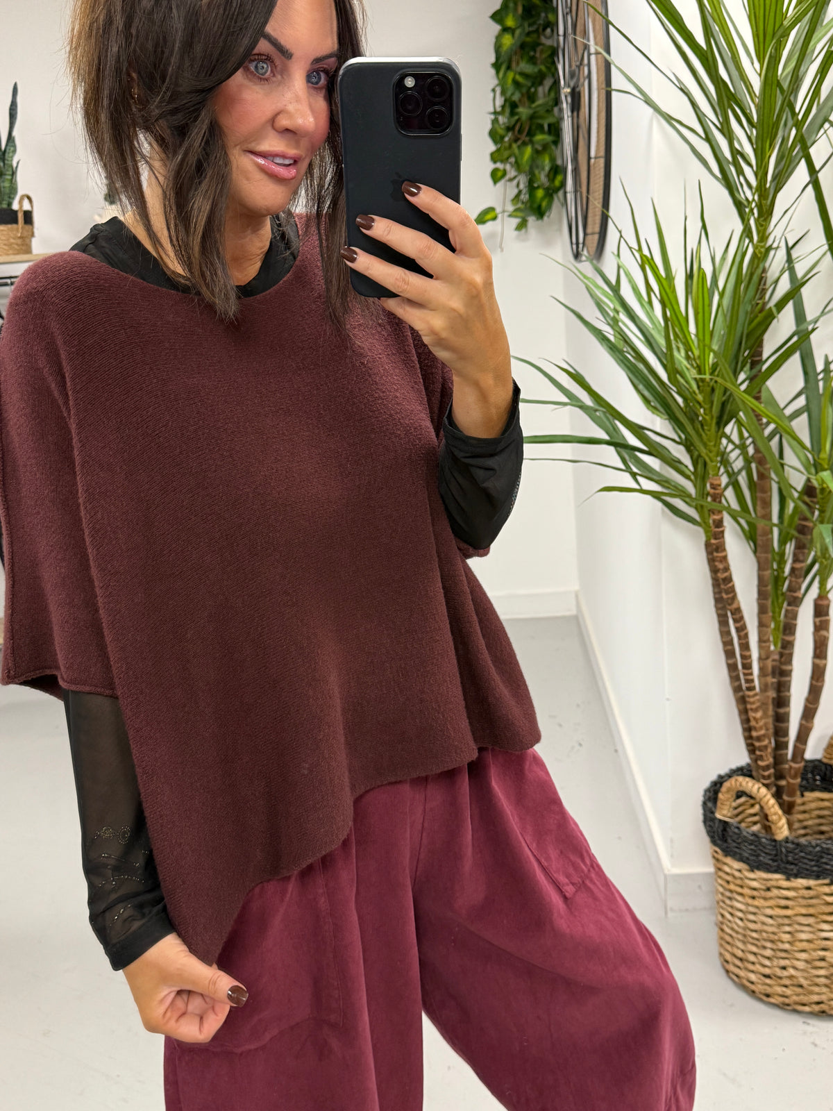 Gracie Crop Sleeve Knit - Mulled Wine