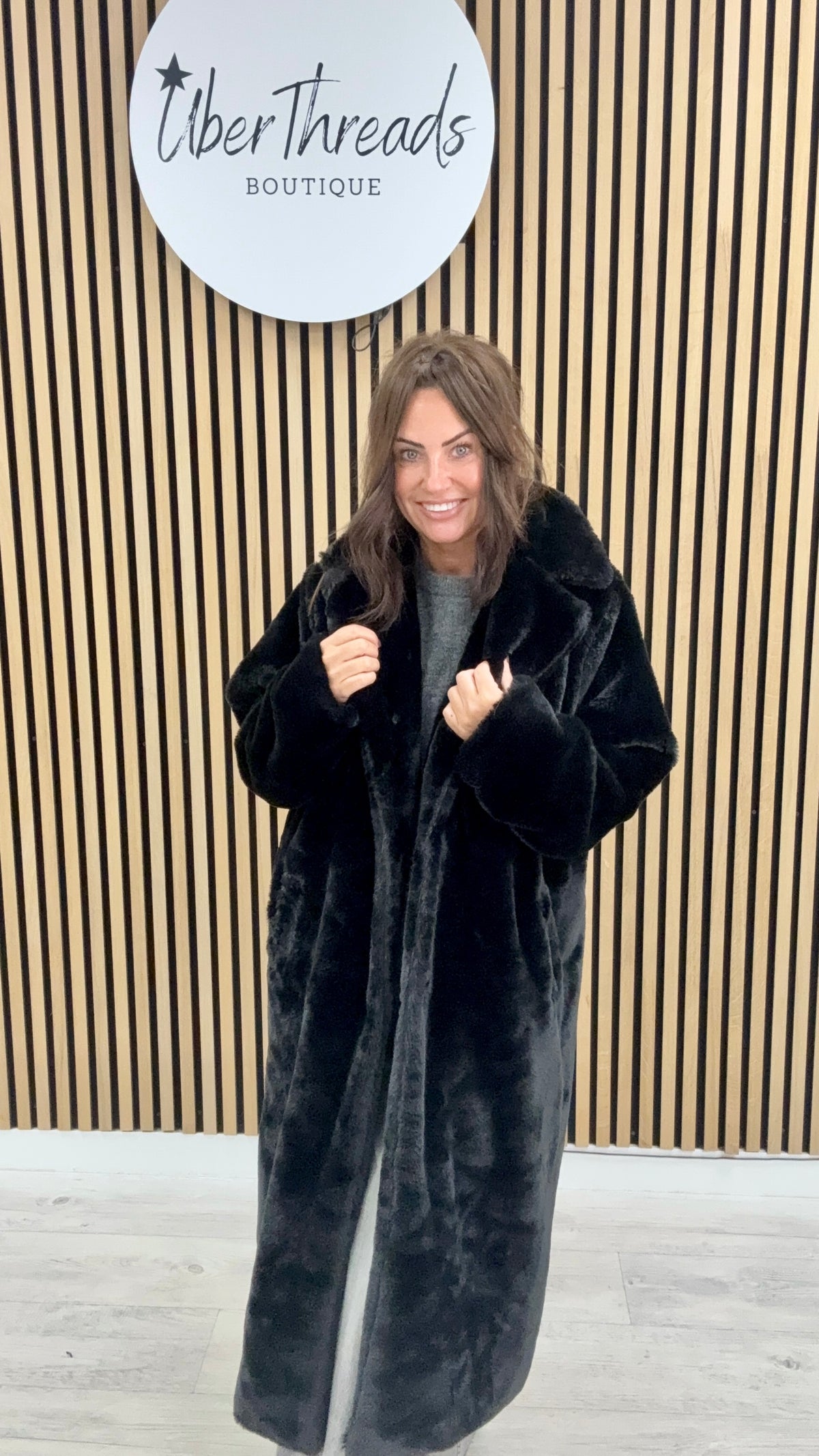The Safron Longline Faux Fur Coat - Black (Size 8-14)