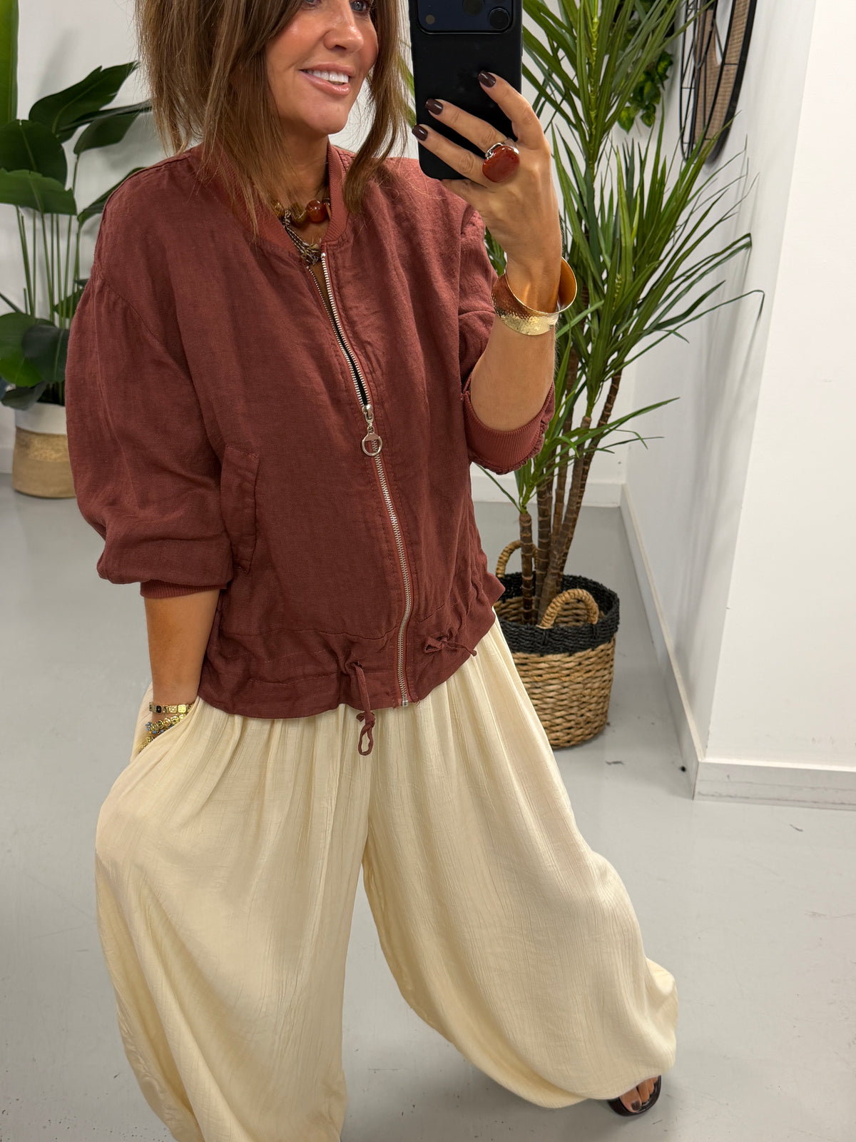 Linen Bomber Jacket - Rust
