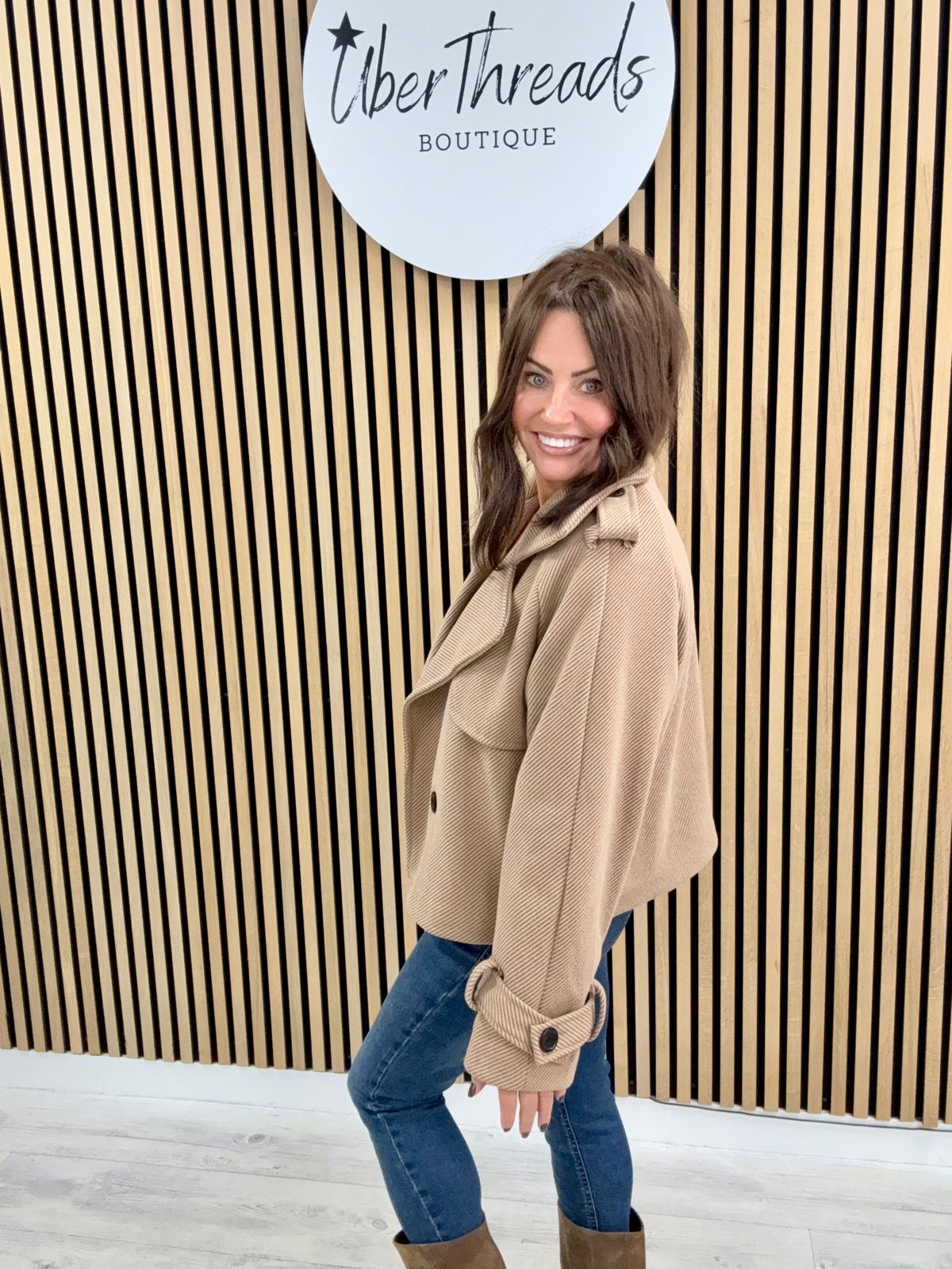 The Pinstripe Cropped Trench - Camel