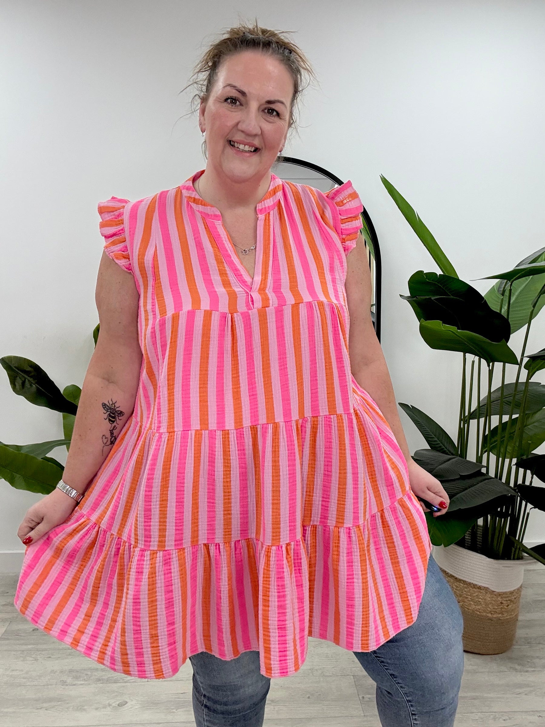 Valencia Tunic Dress -Neon Pink/Orange