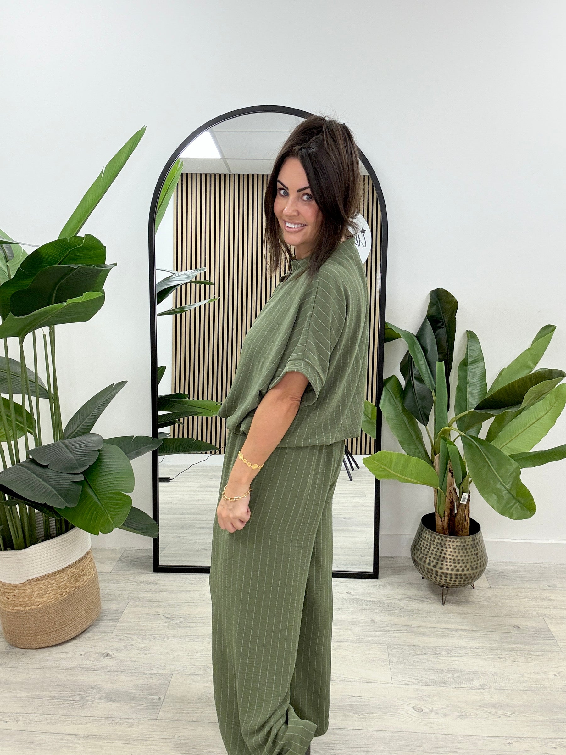 Brinley Button Pinstripe Co-Ord - Khaki