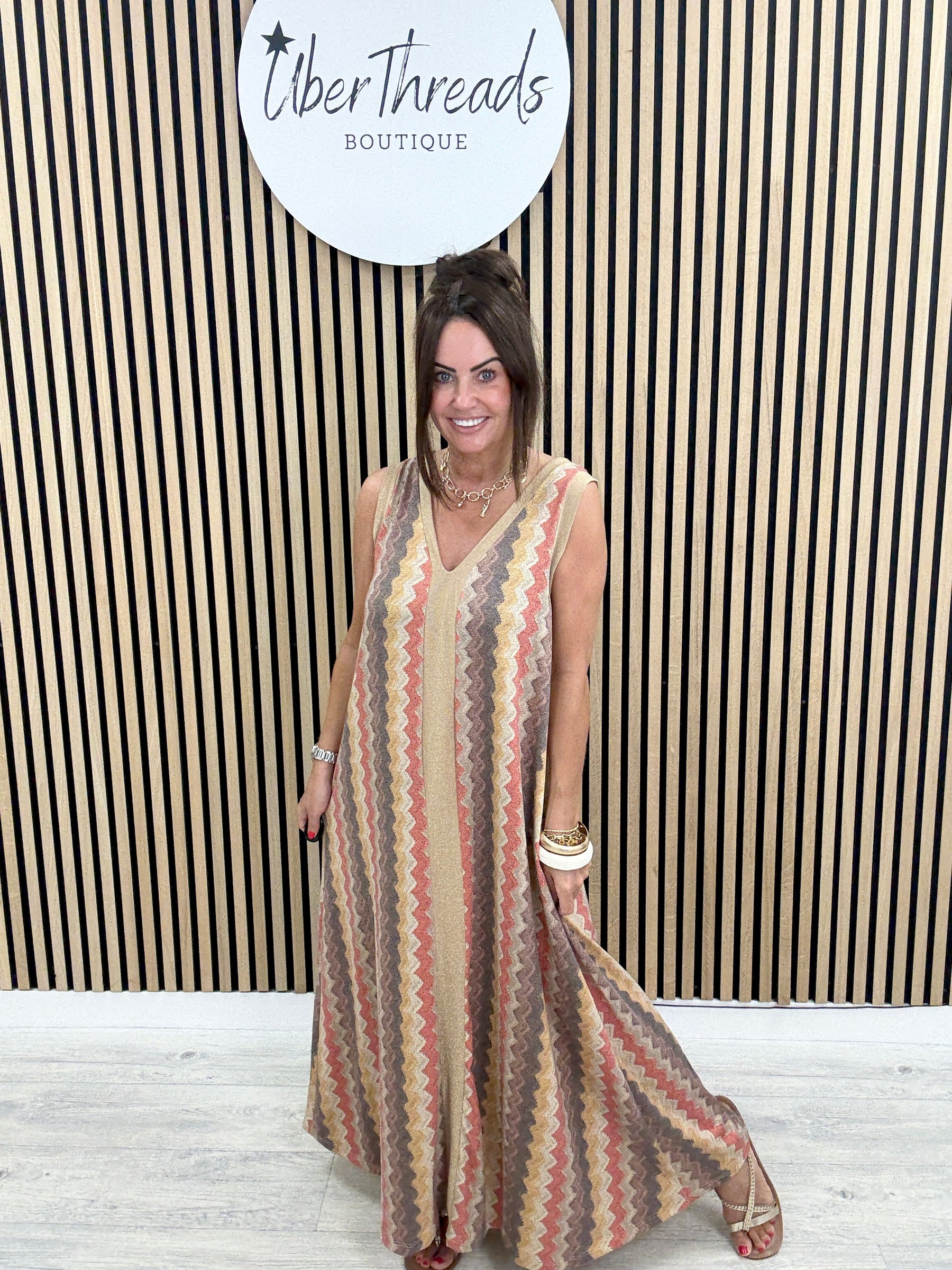 The Luxe Sleeveless Ziggy Maxi - Brown/Gold
