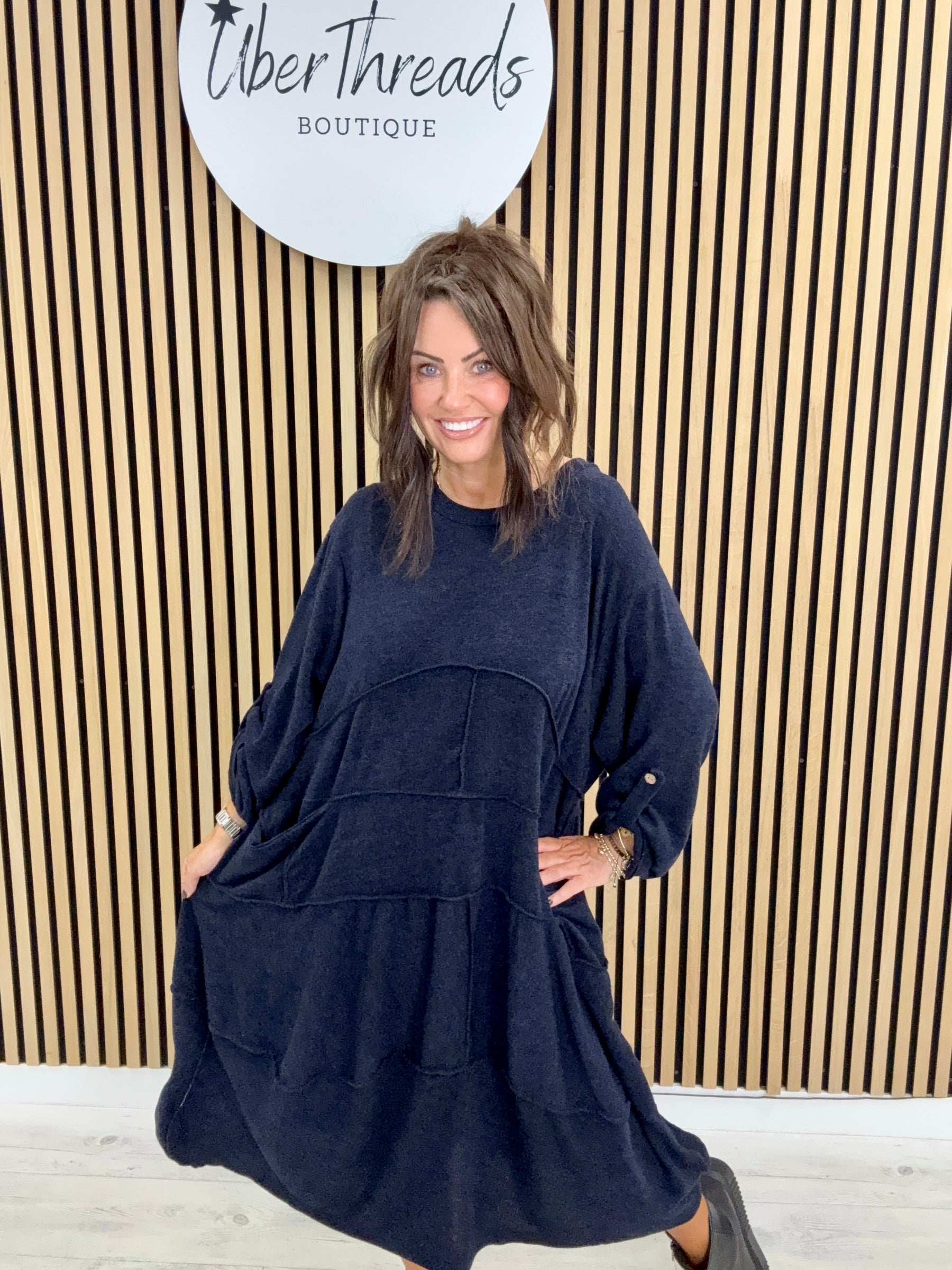 The Slouch Pocket Dress - Navy