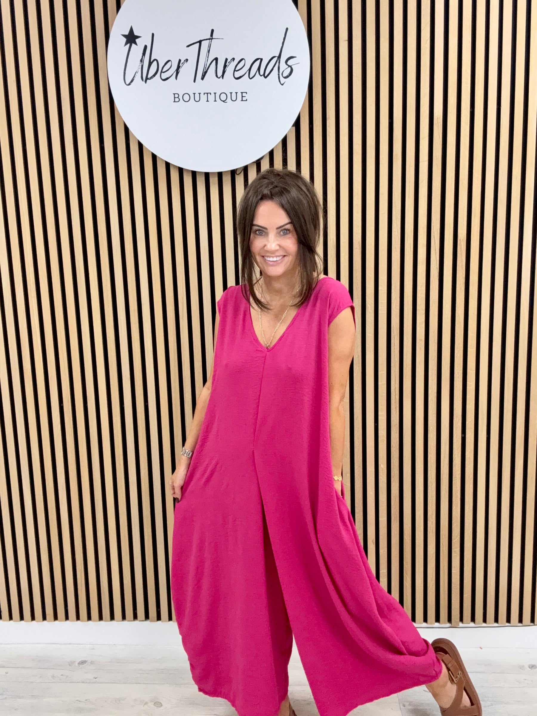 The Tamzin Crop Leg Jumpsuit - Cerise