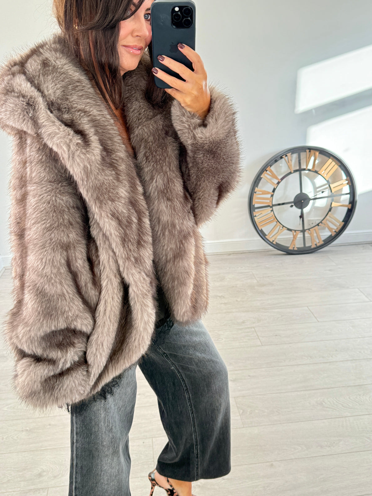 Hooded Faux Fur - Taupe