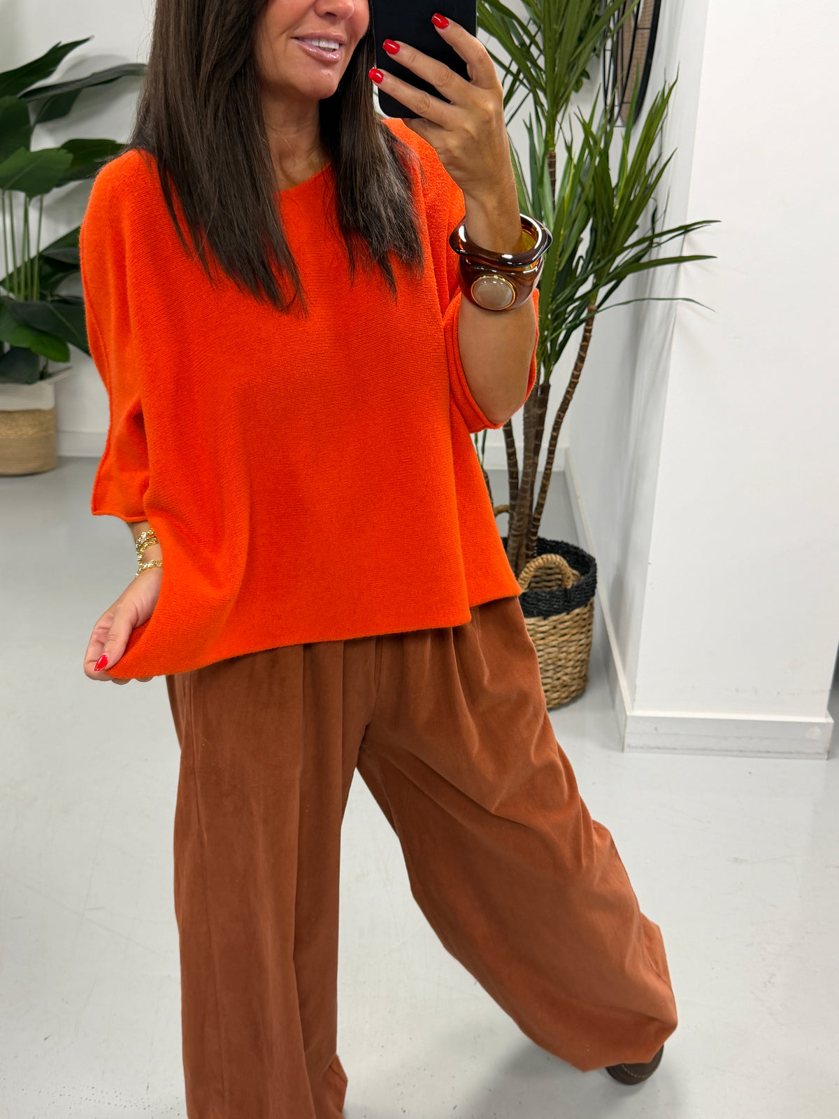 Gracie Crop Sleeve Knit - Orange