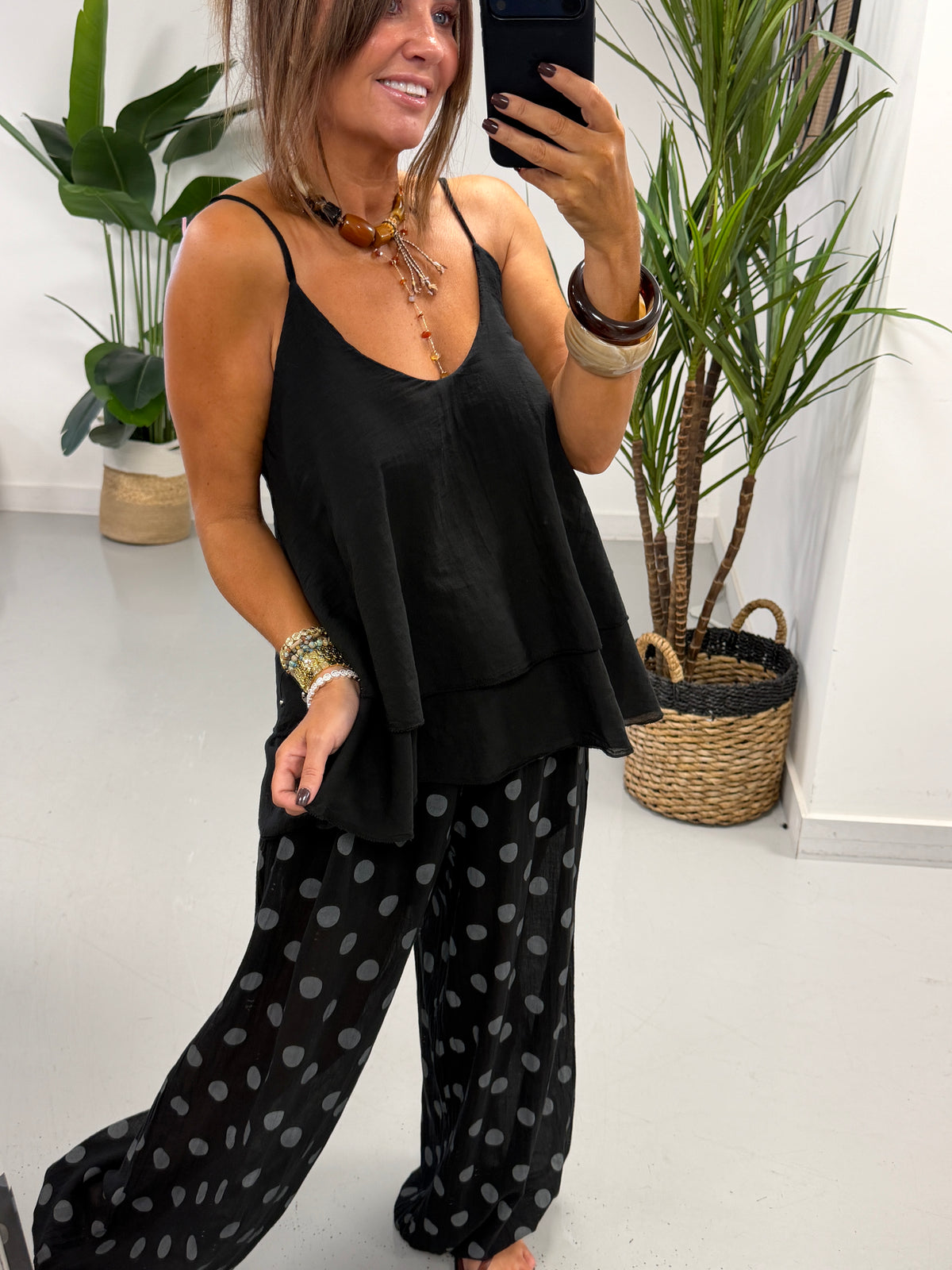 Polka Dot Balloon Pants - Black