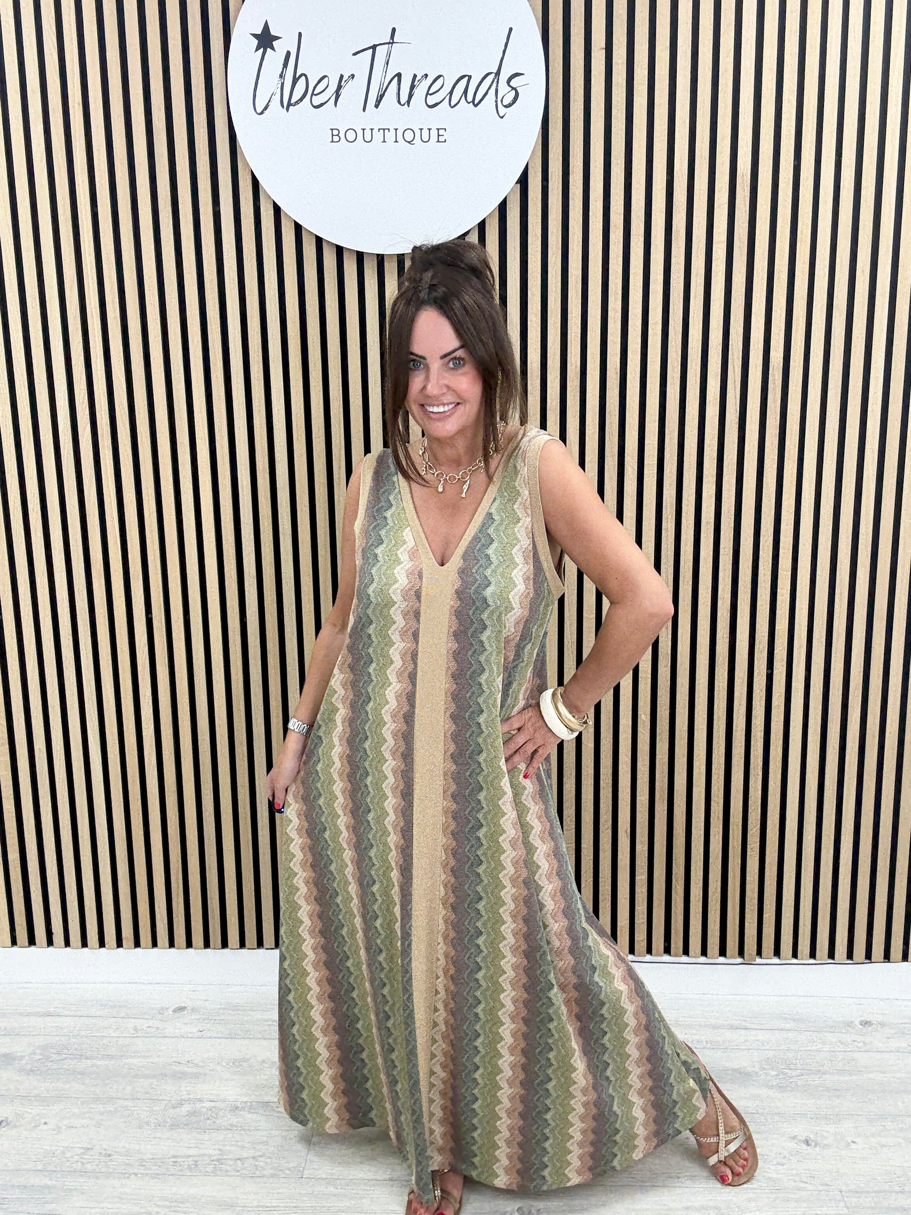 The Luxe Sleeveless Ziggy Maxi - Green/Gold