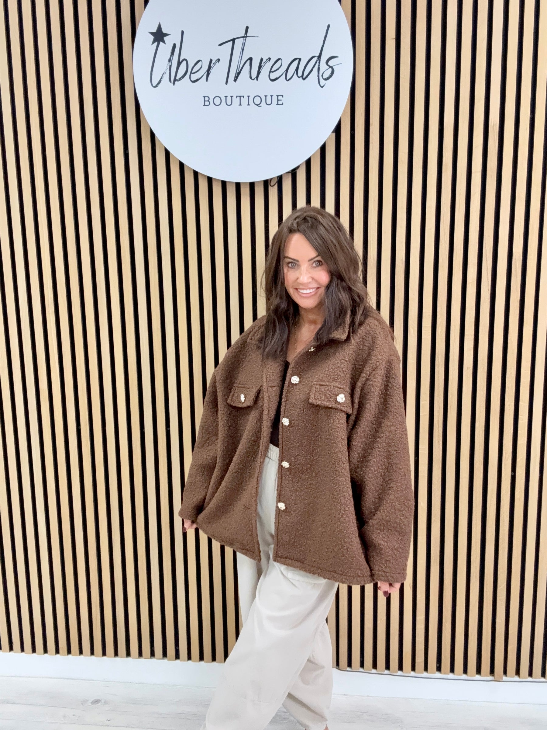 Military Boucle Jacket - Chocolate