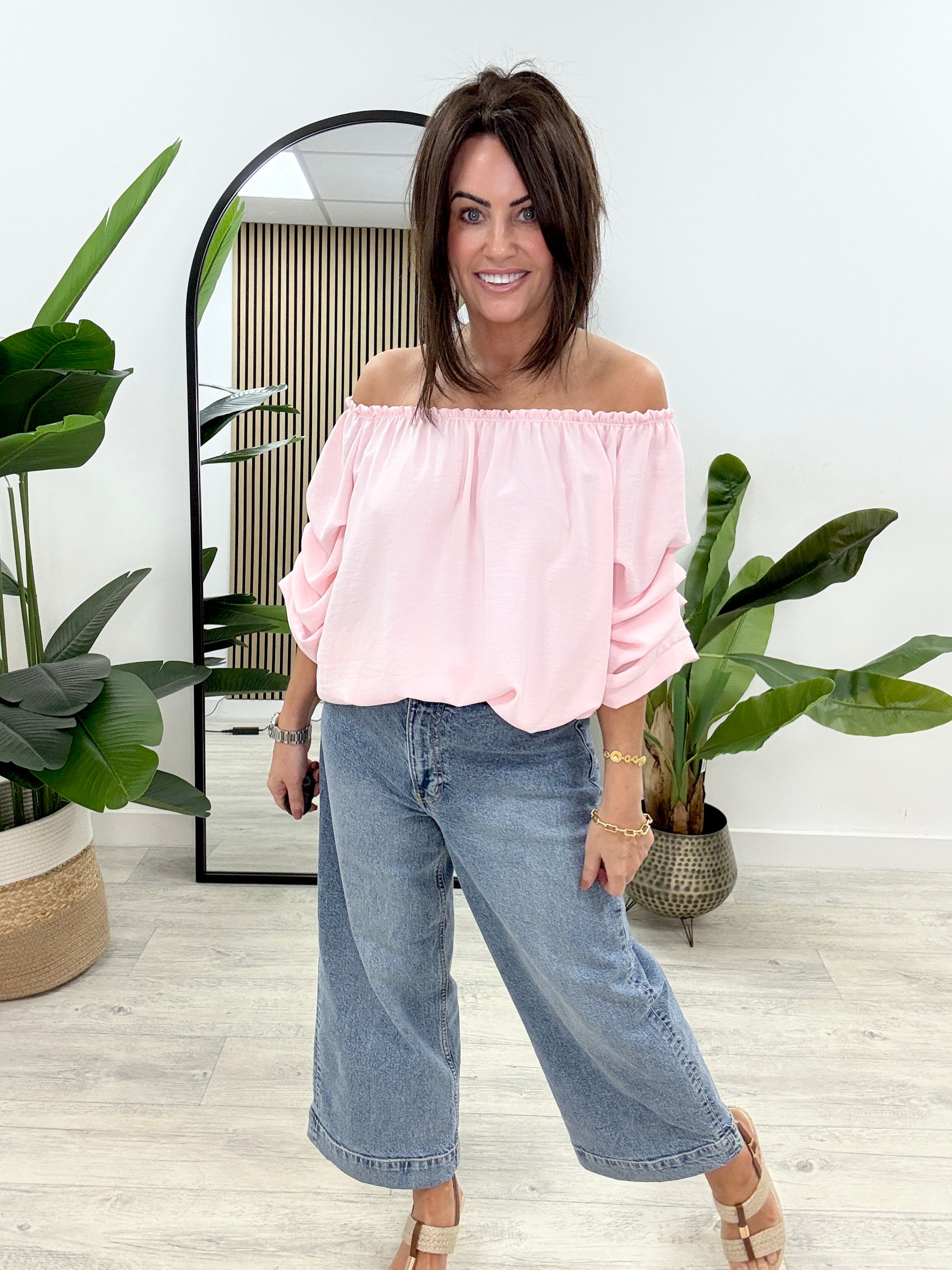 Palma Puff Sleeve Bardot - Baby Pink