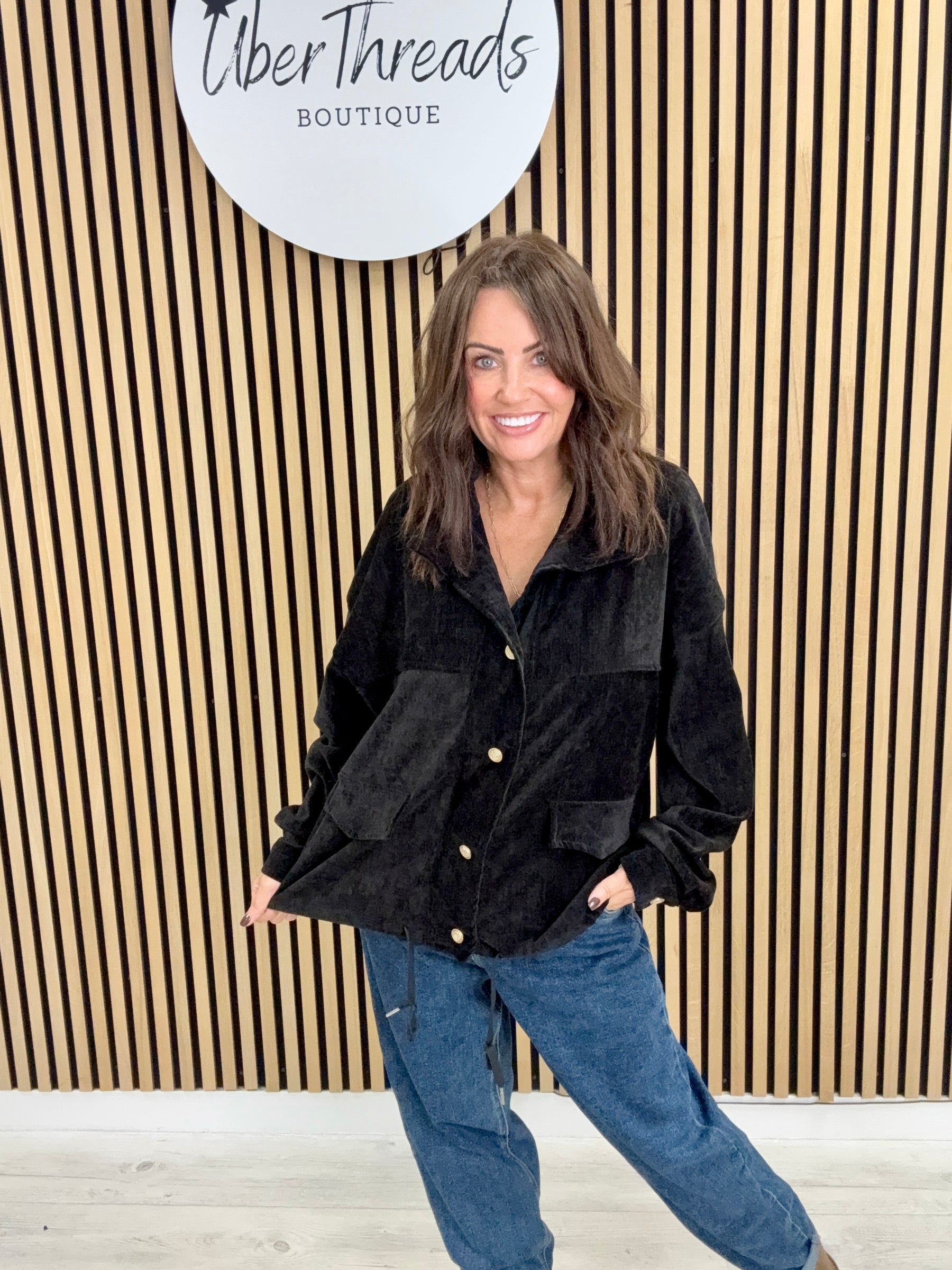 Ranch Funnel Neck Button Jacket - Black