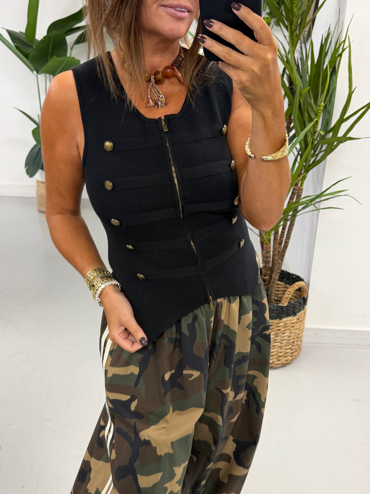 Double Zip Military Waistcoat - Black