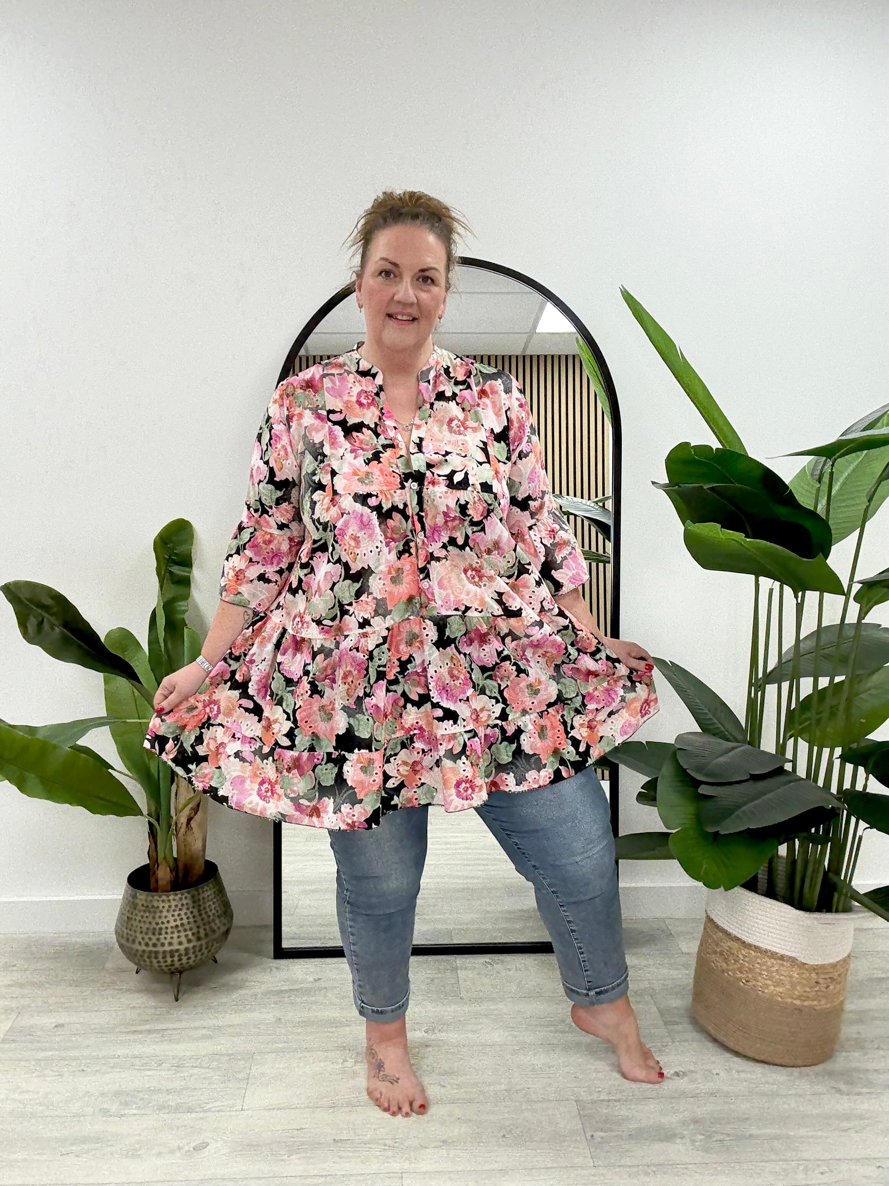 The Brodie Floral Smock -Black