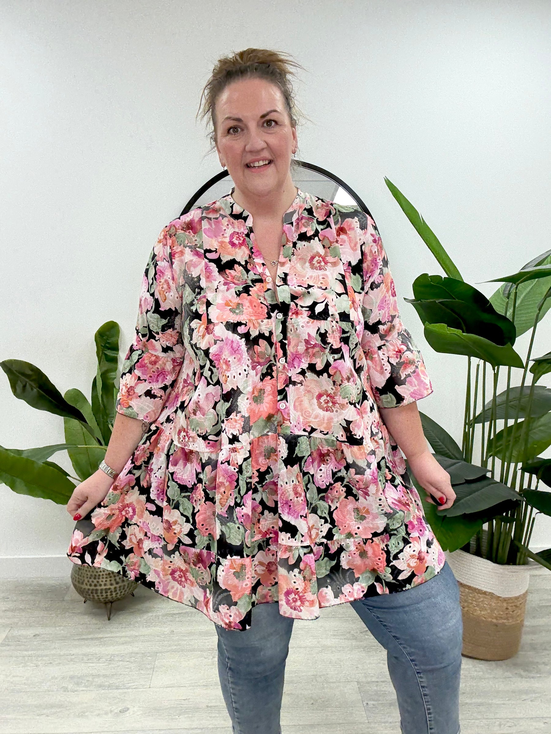 The Brodie Floral Smock -Black