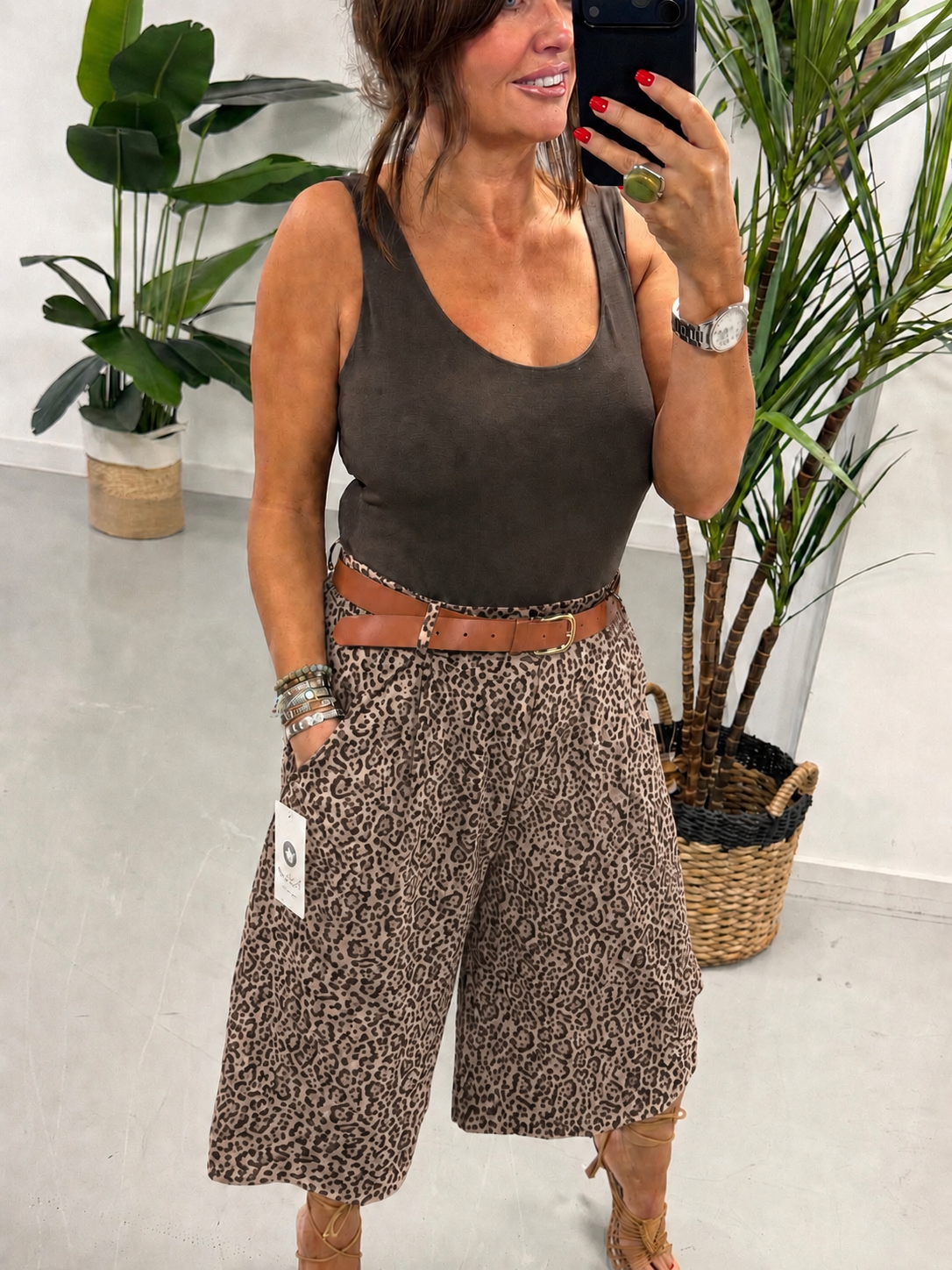 Belted Culotte Shorts - Mocha Animal