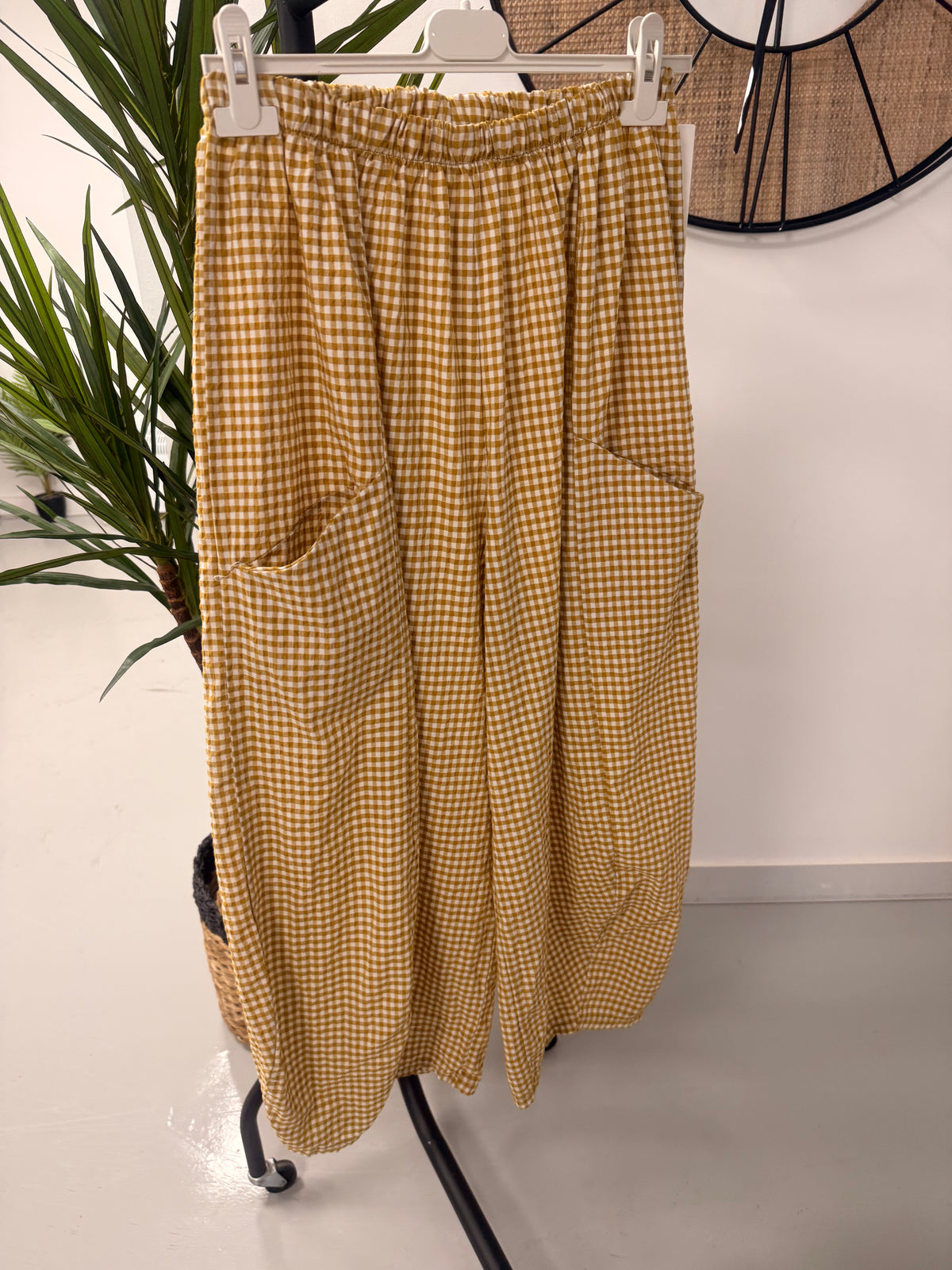 The Vichy Gingham Barrel Trouser - Safron
