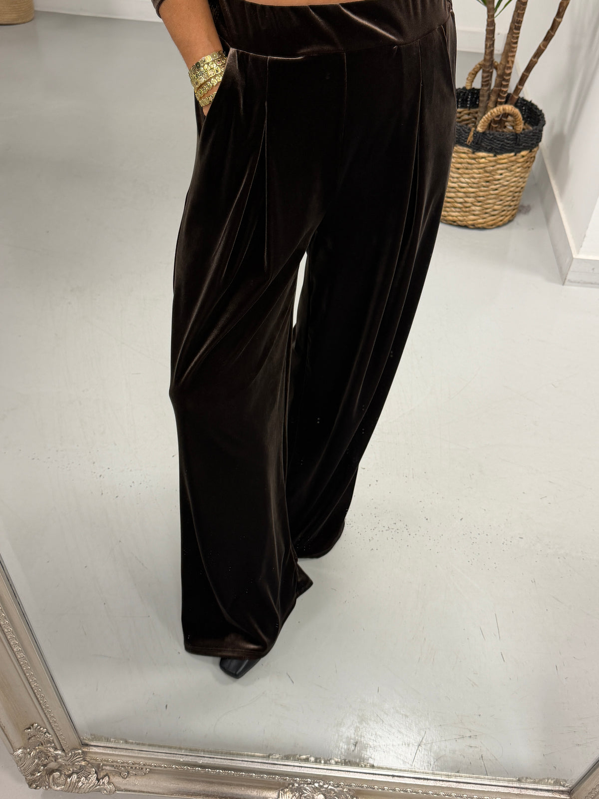 Velvet Wide Leg Trousers - Chocolate (Size 10-14)