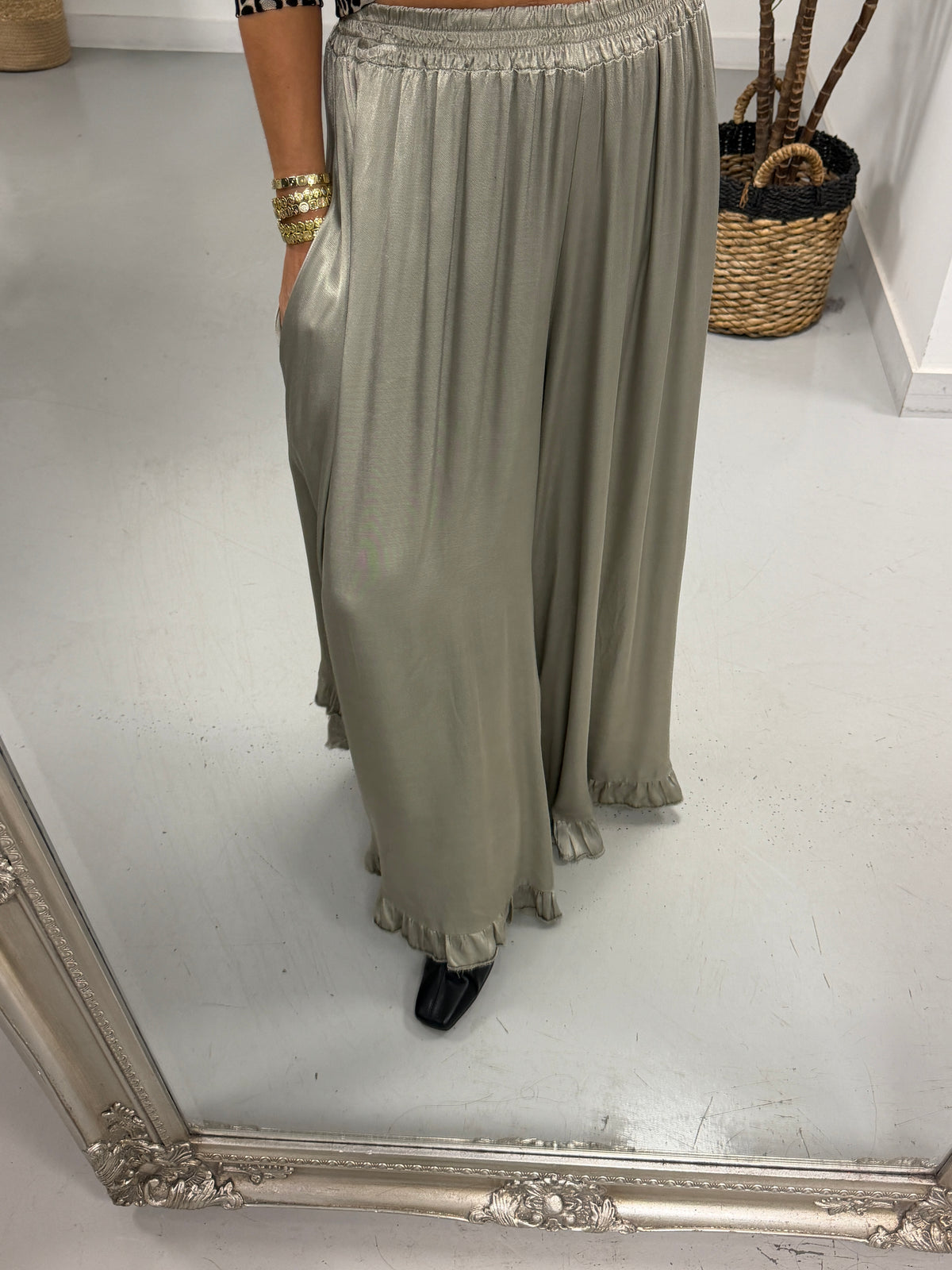 The Midnight Frill Hem Wide Leg Trouser - Champagne (Size 10 - 18)