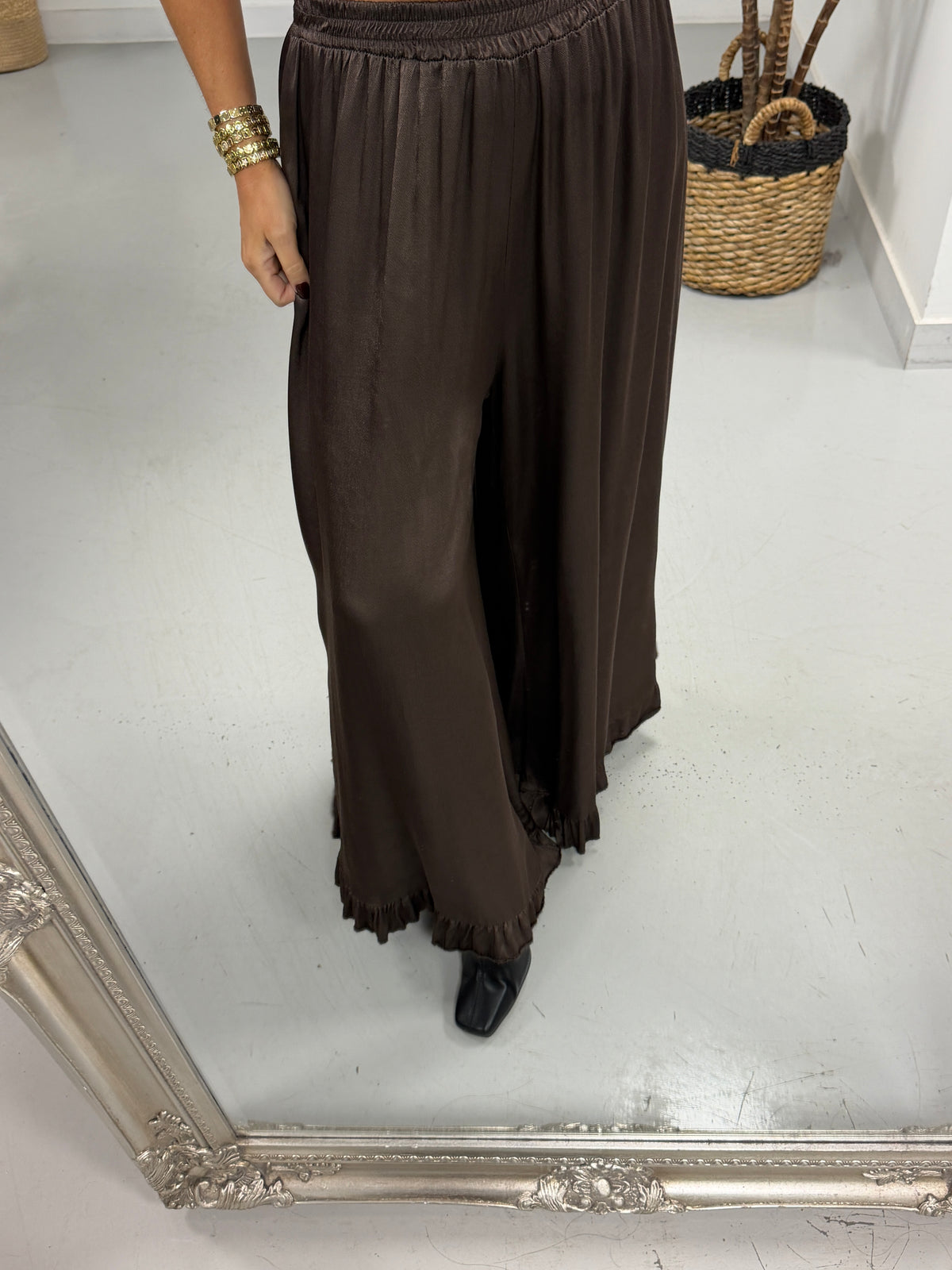The Midnight Frill Hem Wide Leg Trouser - Chocolate (Size 10 - 18)