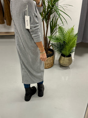 Knitted Button Back Dress - Grey