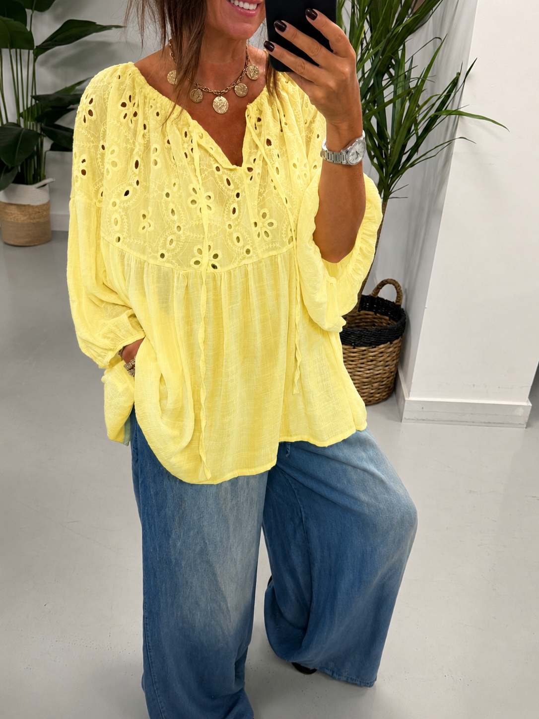The Relaxed Boho Smock Top - Lemon